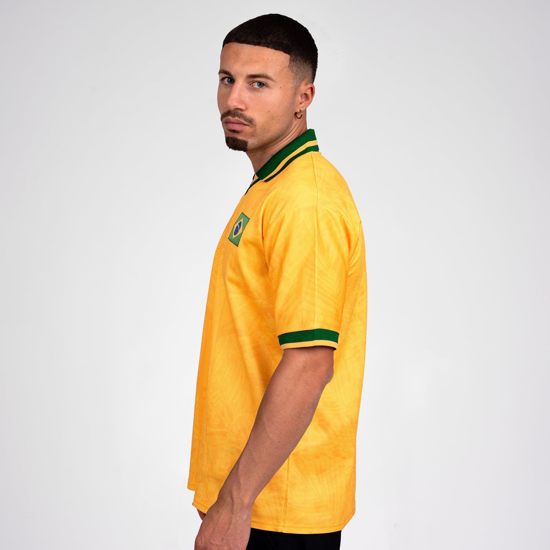 Brazil Heritage Retro Custom Yellow Football Jersey World Soccer Shirt Brasil Model Side