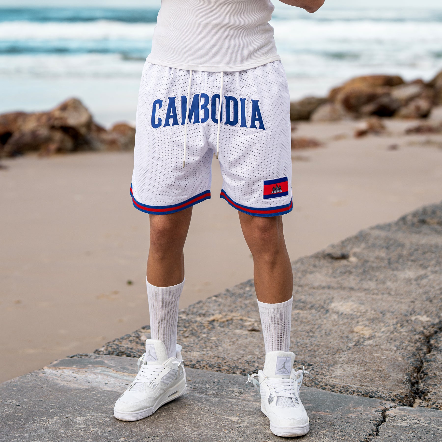 Cambodia White Basketball Shorts