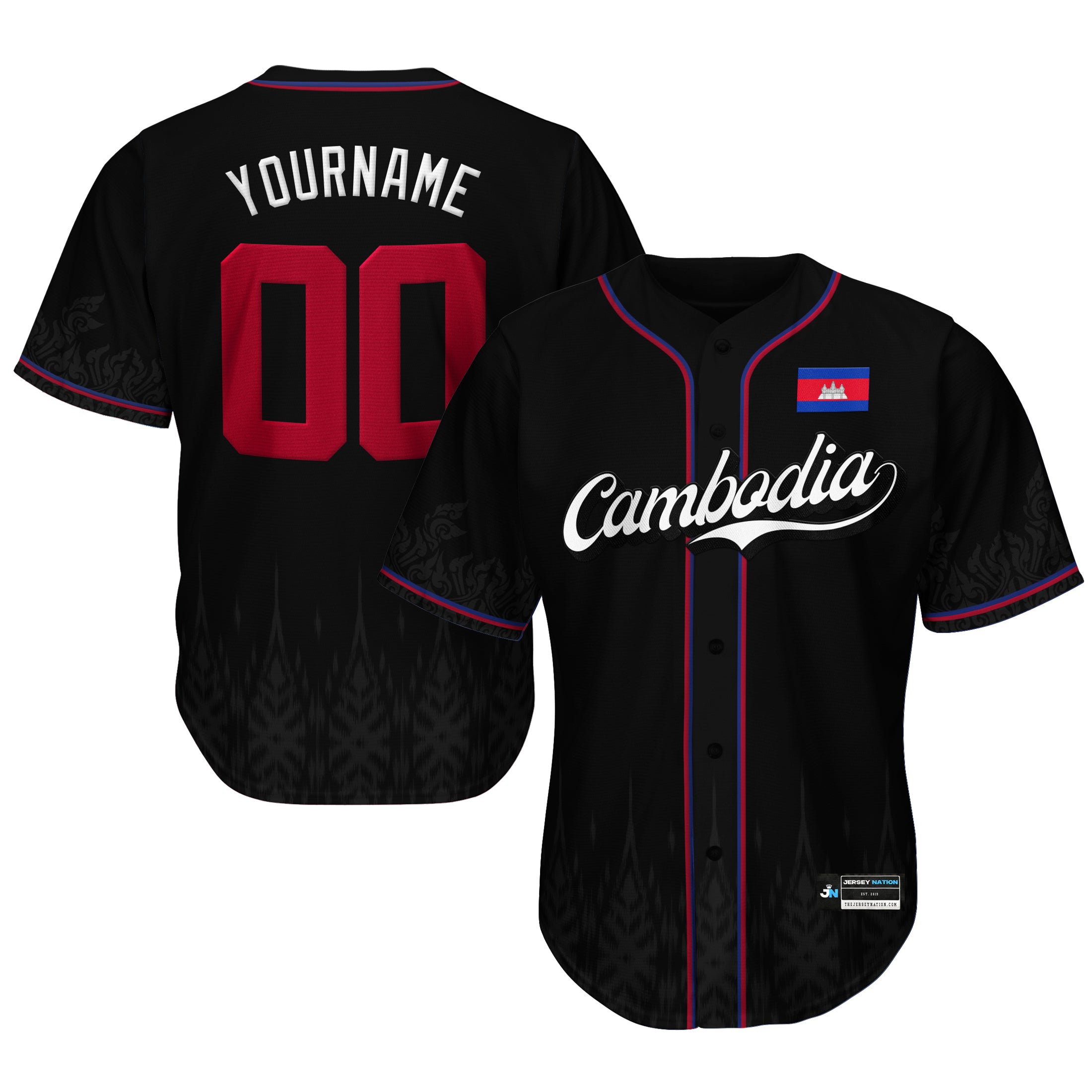 Cambodia Black Heritage Custom Baseball Jersey