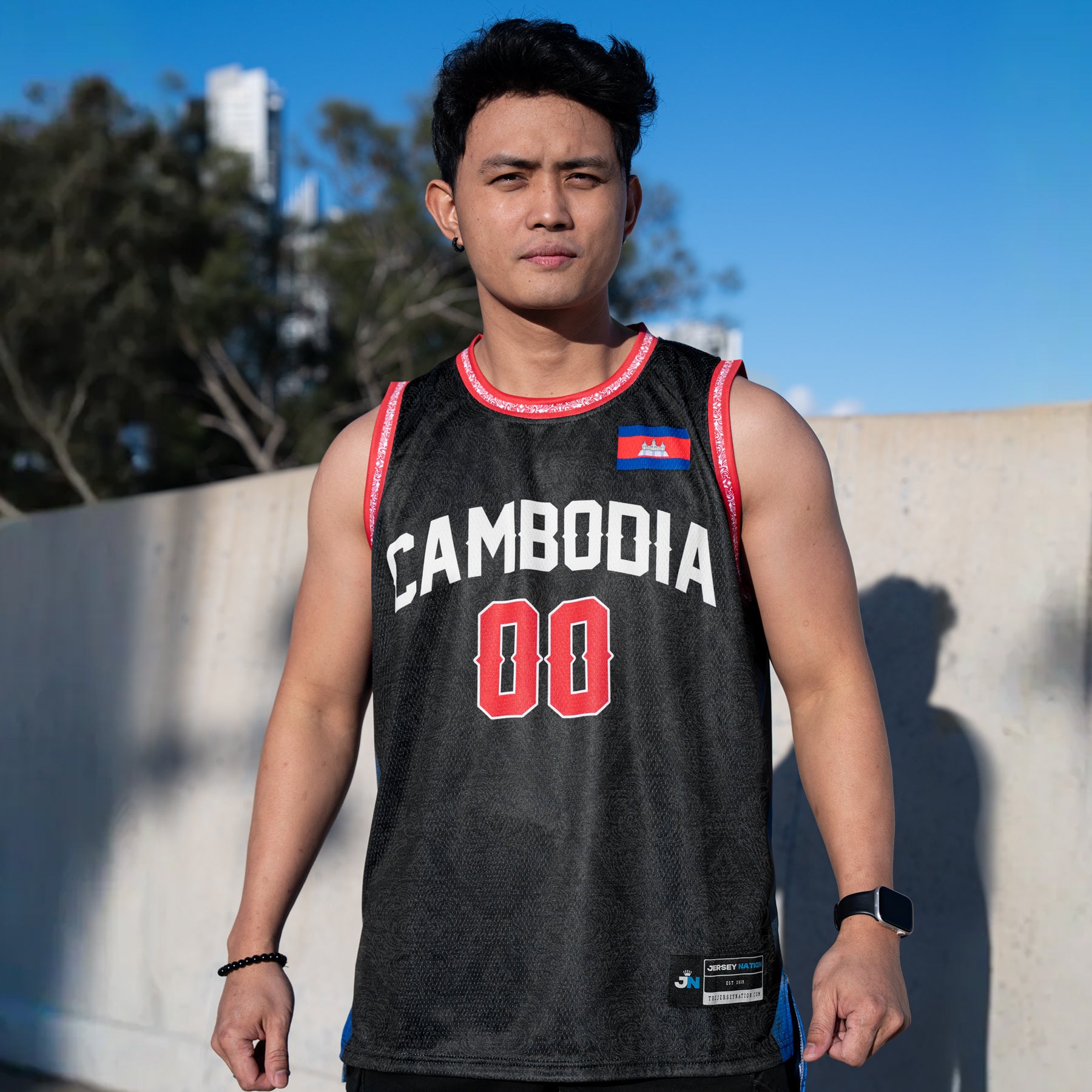 Cambodia Black Heritage Custom Basketball Jersey Closeup