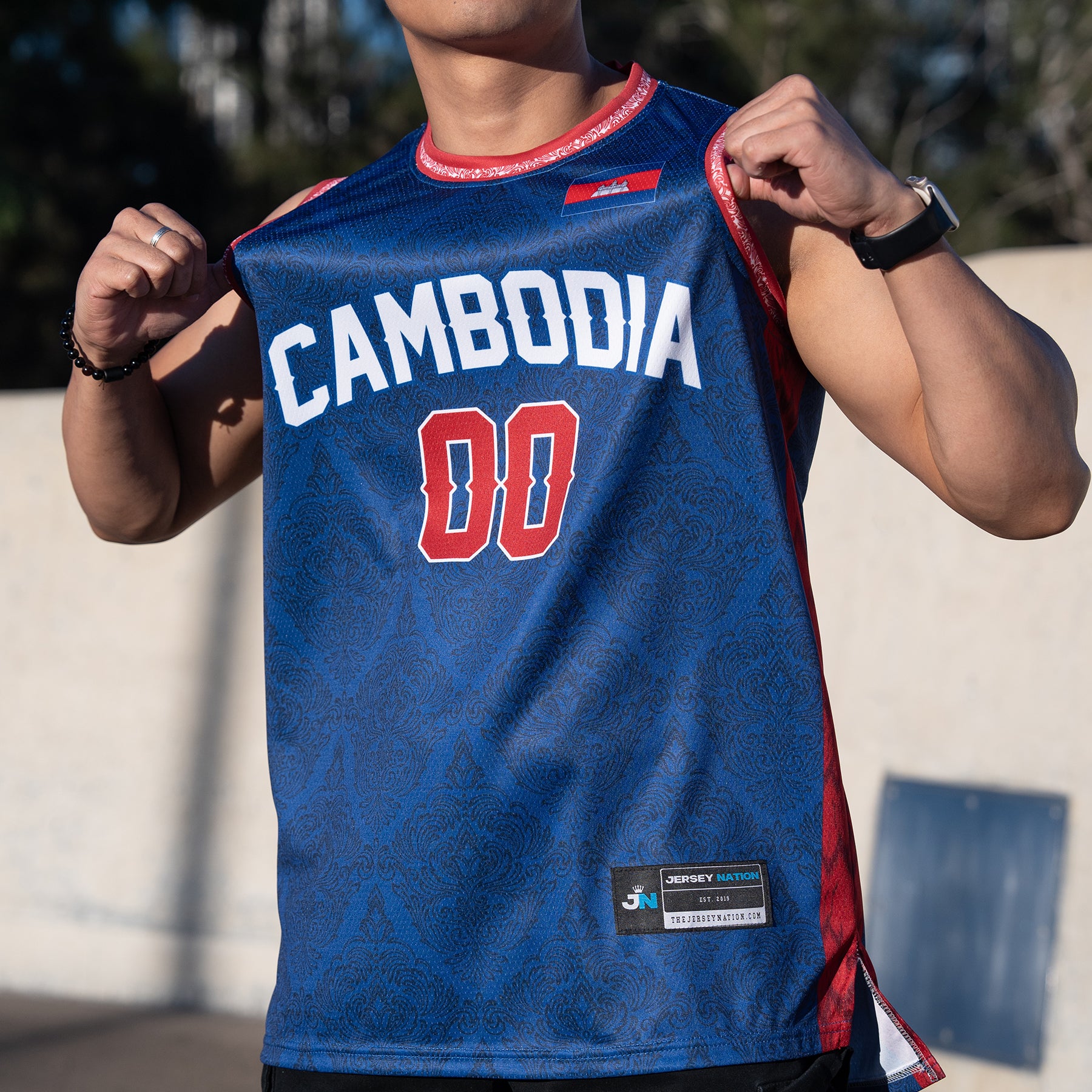 Cambodia Blue Heritage Custom Basketball Jersey Closeup