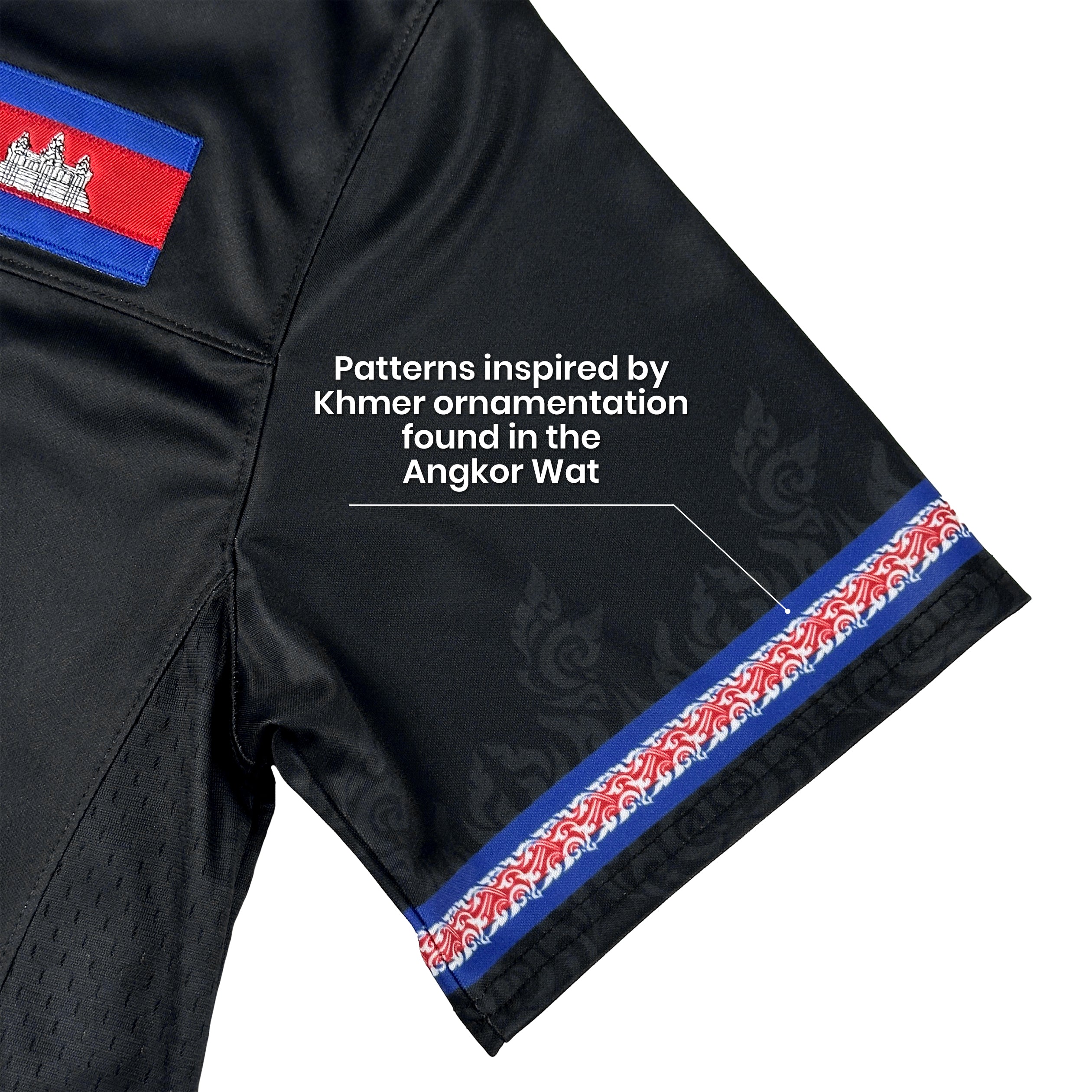 Cambodia Heritage Black Custom American Football Jersey Embroidered Sleeves Khmer Angkor Wat Details