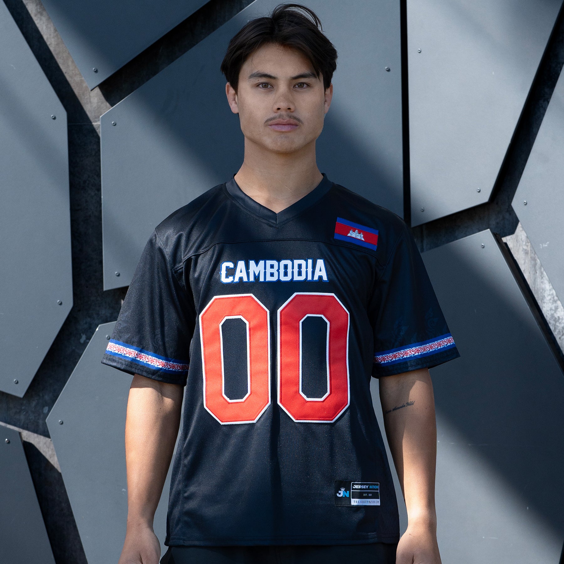 Cambodia Heritage Custom American Football Black Jersey Model Embroidered 