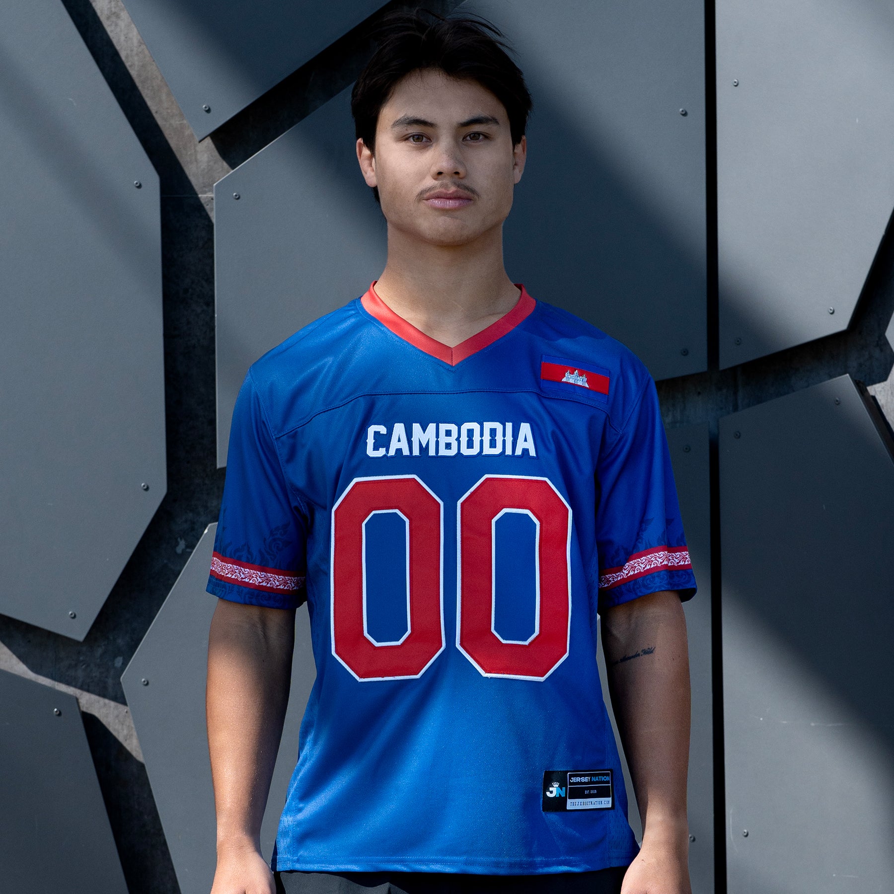 Cambodia Heritage Custom American Football Blue Jersey Model Embroidered