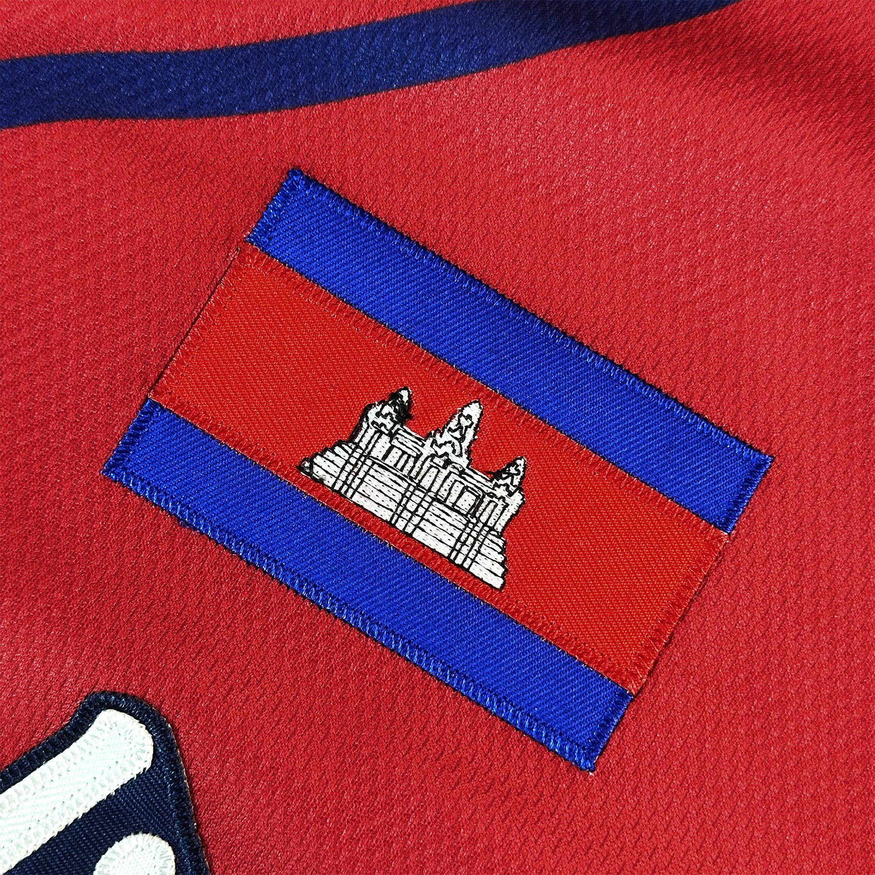 Cambodia Heritage Custom Baseball Red Jersey Closeup Embroidered Flag