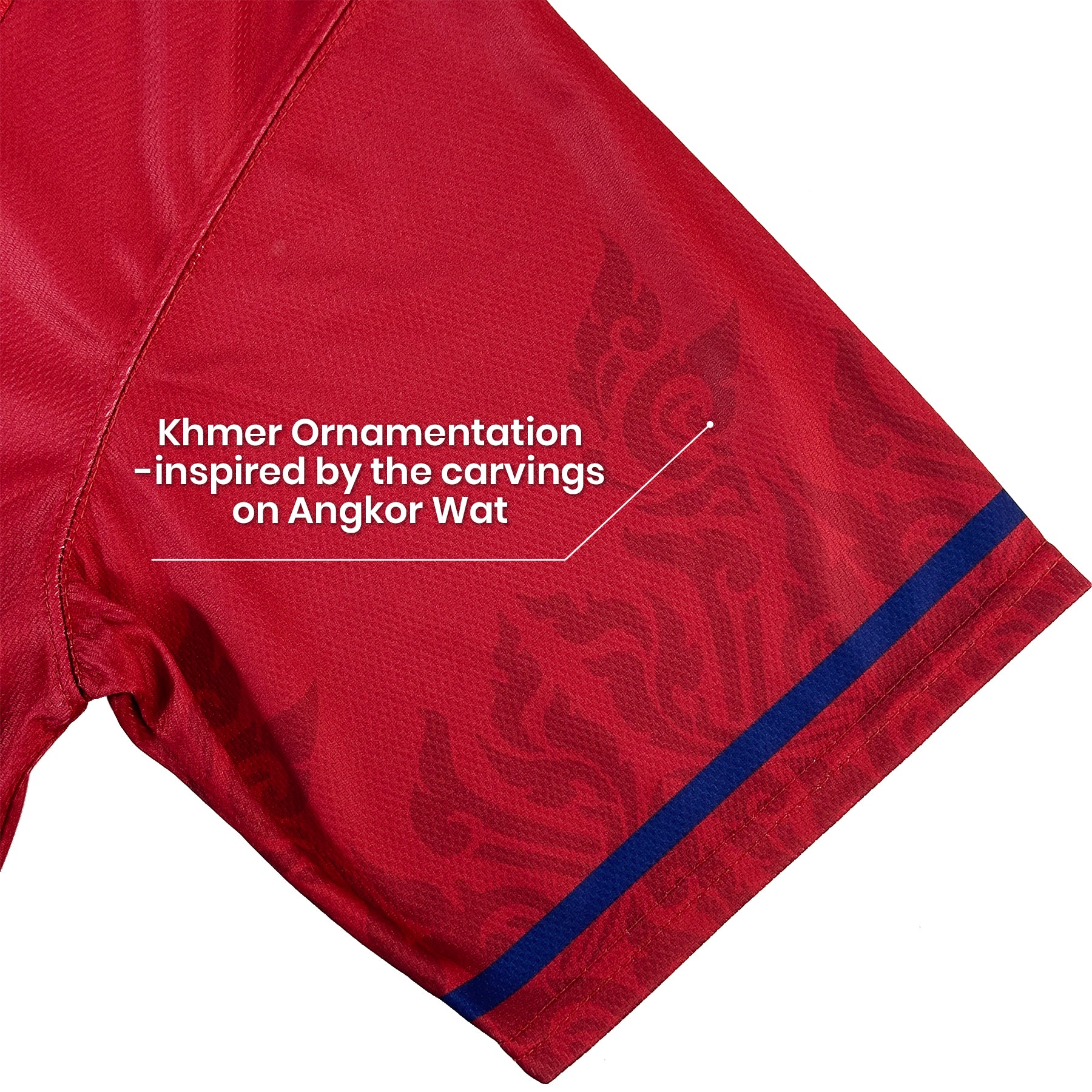 Cambodia Heritage Custom Baseball Red Jersey Closeup Sleeves Khmer Angkor Wat