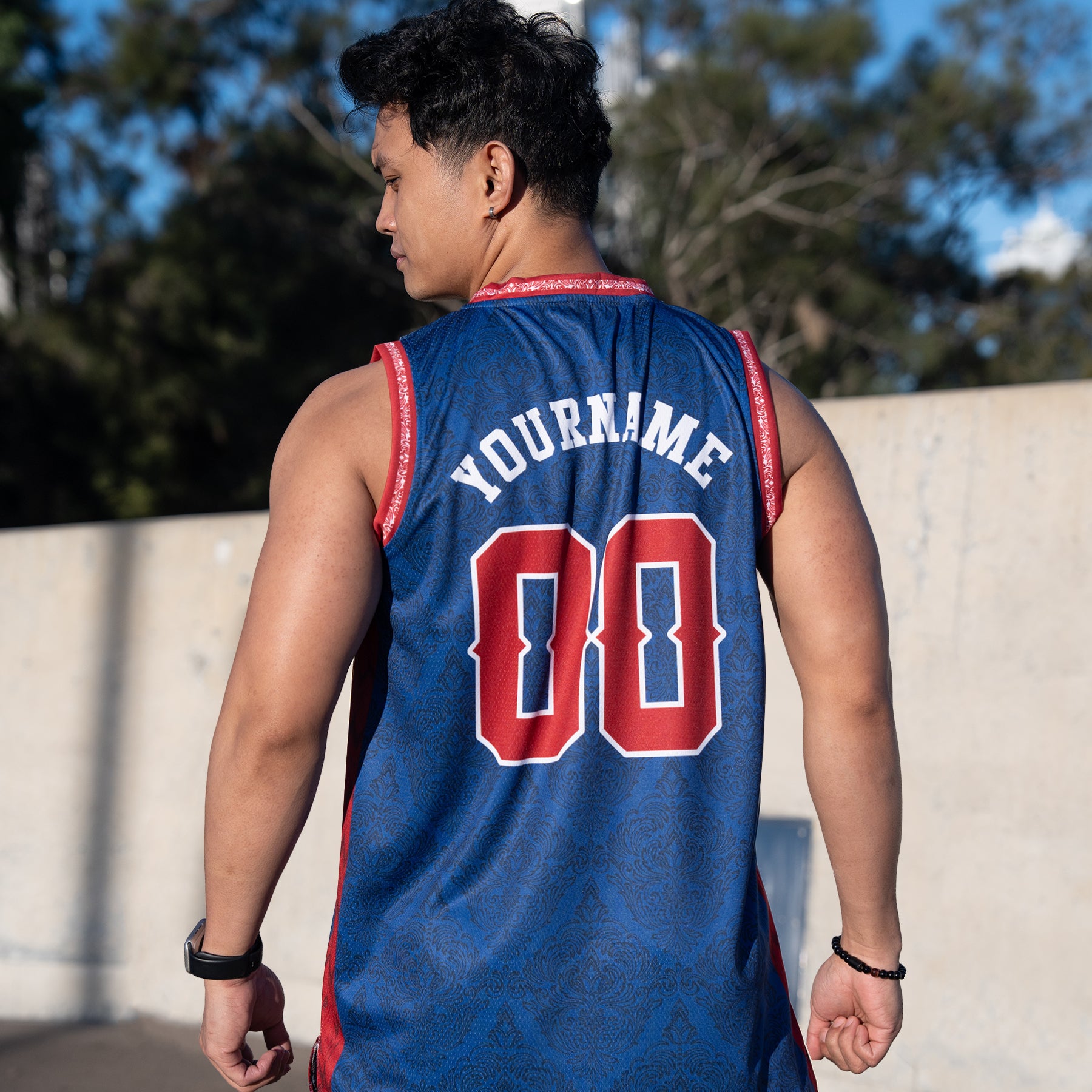 Cambodia Blue Heritage Custom Basketball Jersey Model Back