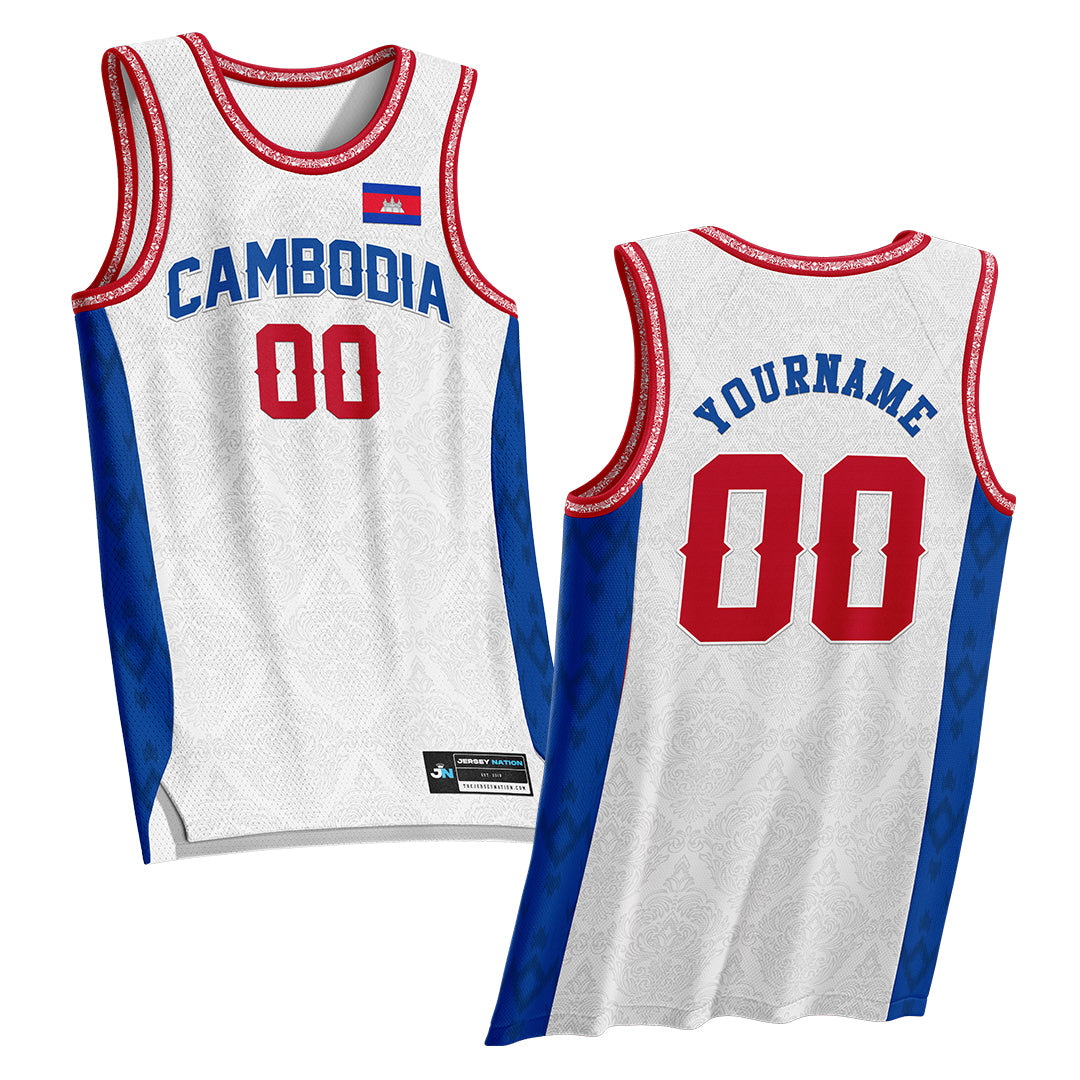 Cambodia Heritage Custom Basketball White Jersey