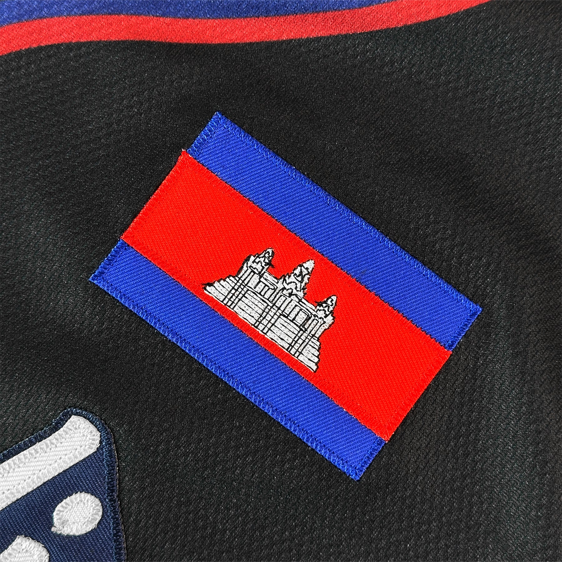 Cambodia Heritage Custom Black Baseball Jersey Closeup Stitched