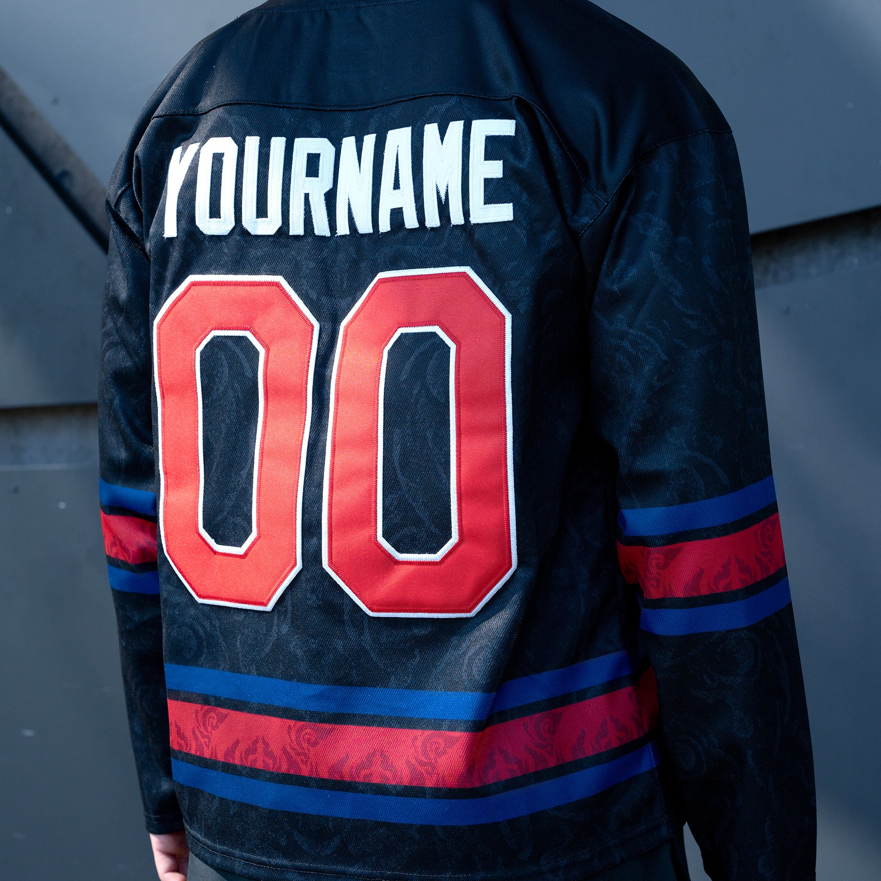 Cambodia Heritage Custom Black Hockey Jersey Embroidered Closeup Back Customized