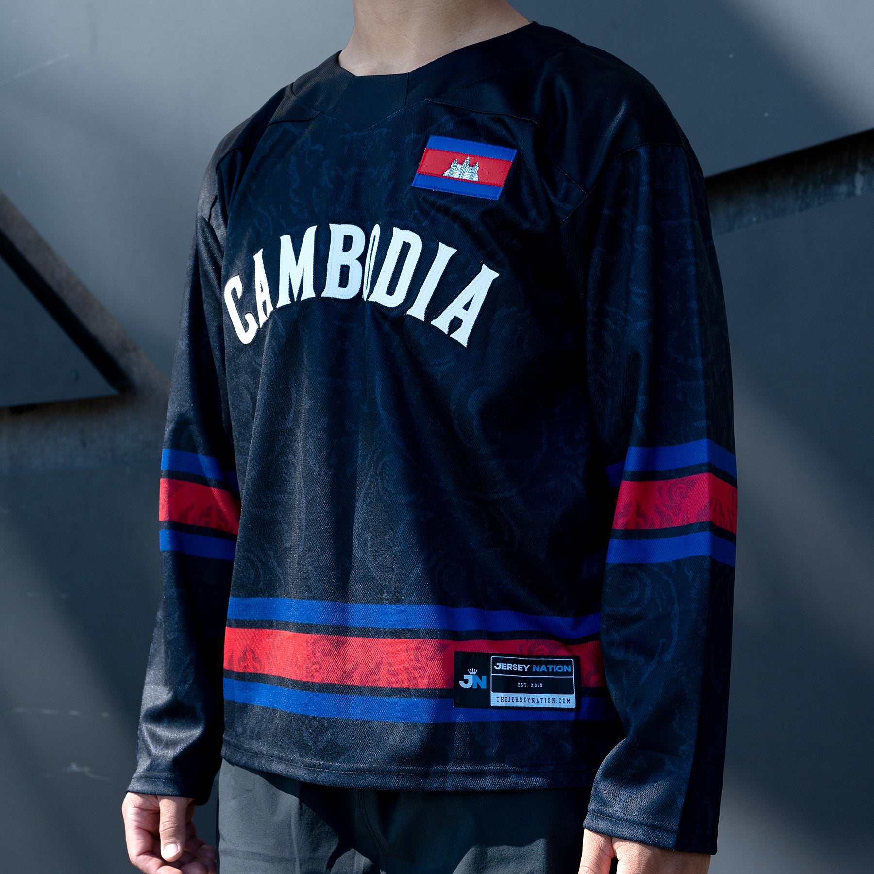 Cambodia Heritage Custom Black Hockey Jersey Embroidered Closeups