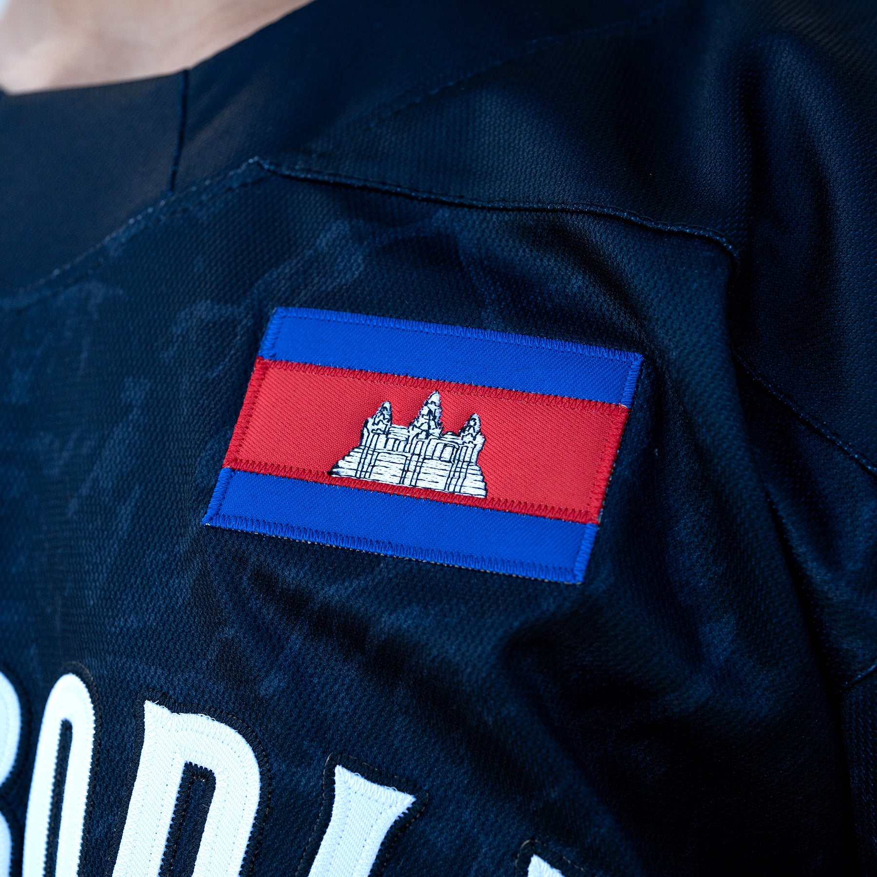 Cambodia Heritage Custom Black Hockey Jersey Embroidered Flag 