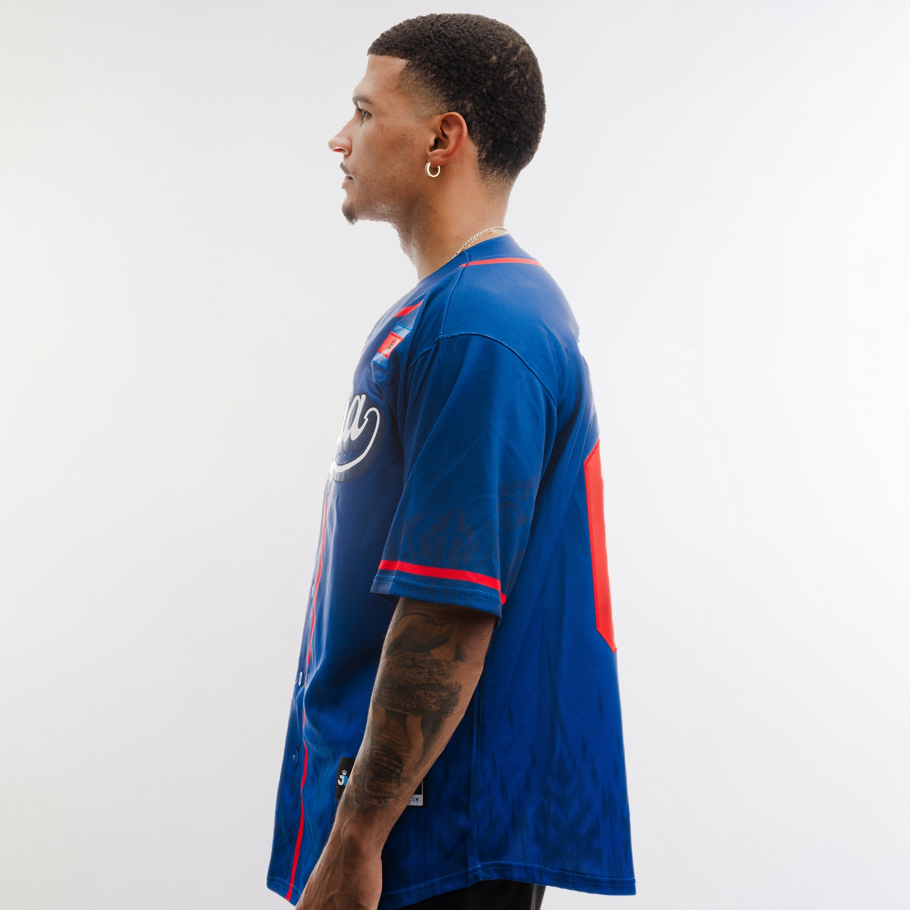 Cambodia Heritage Custom Blue Baseball Jersey Model Sleeves