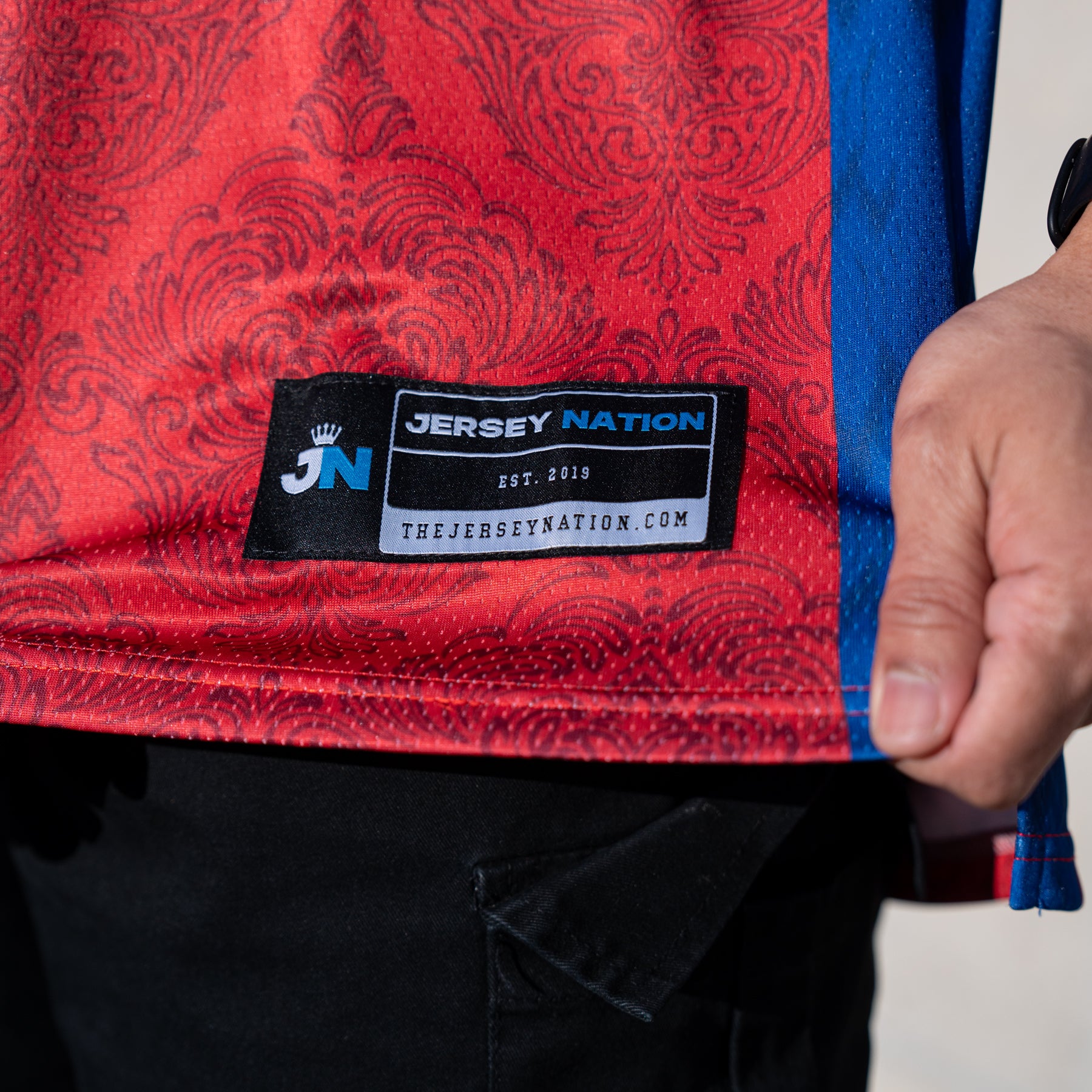 Cambodia Heritage Red Custom Basketball Jersey Closeup