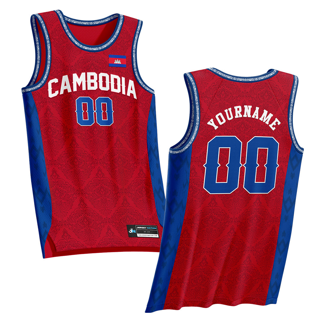Cambodia Red Heritage Custom Basketball Jersey