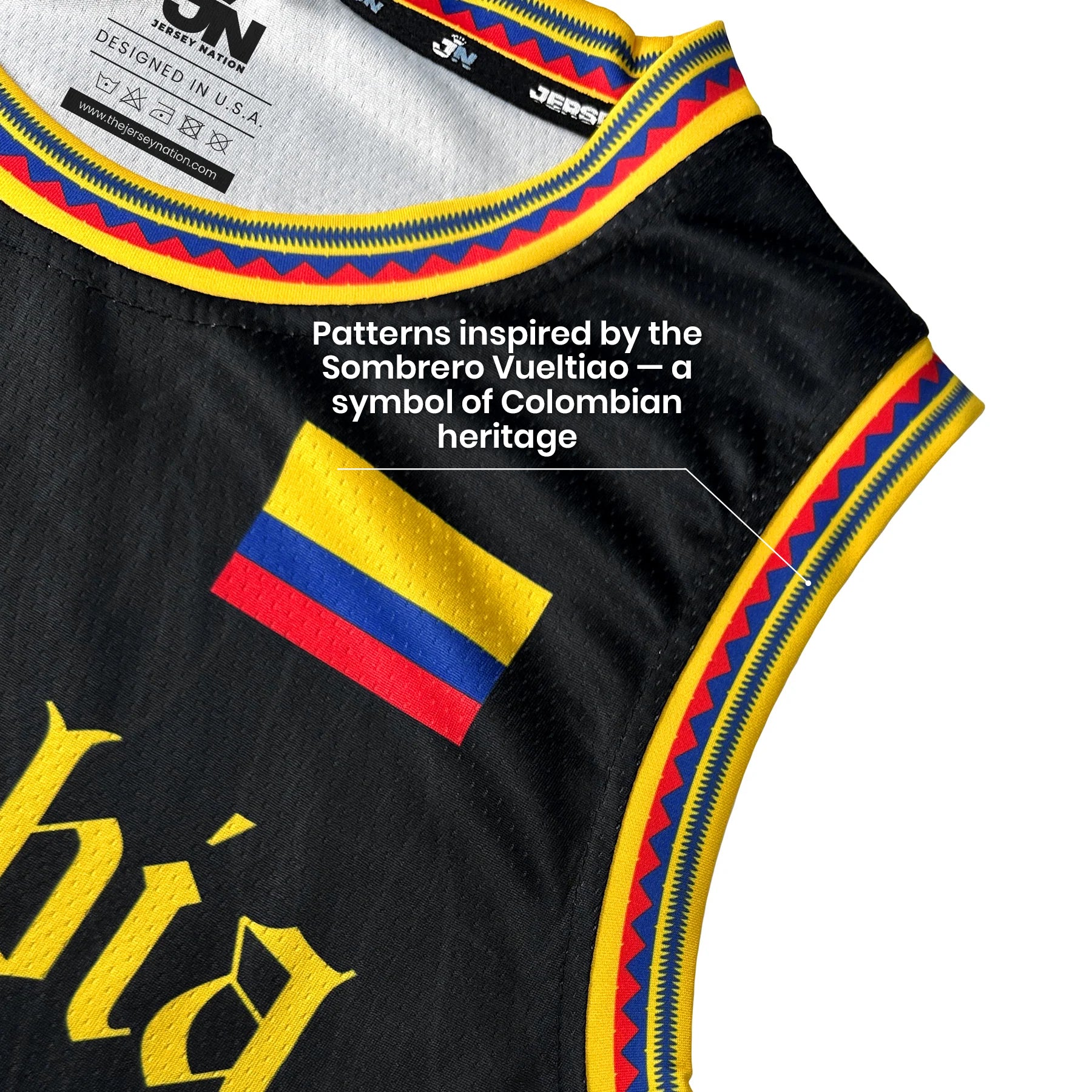 Colombia Heritage Custom Basketball Black Jersey Closeup Sleeves