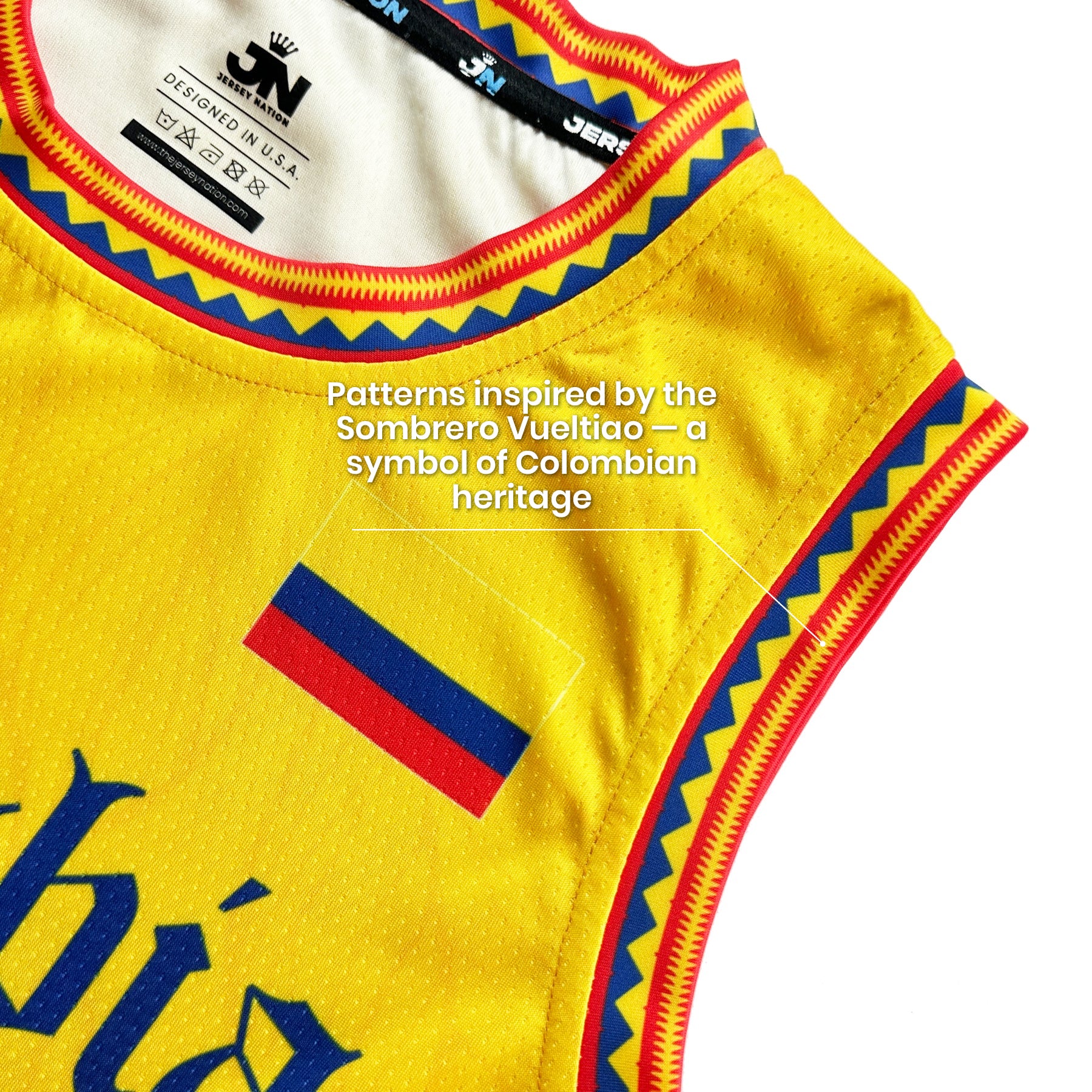 Colombia Heritage Custom Basketball Yellow Jersey Closeup Sleeves