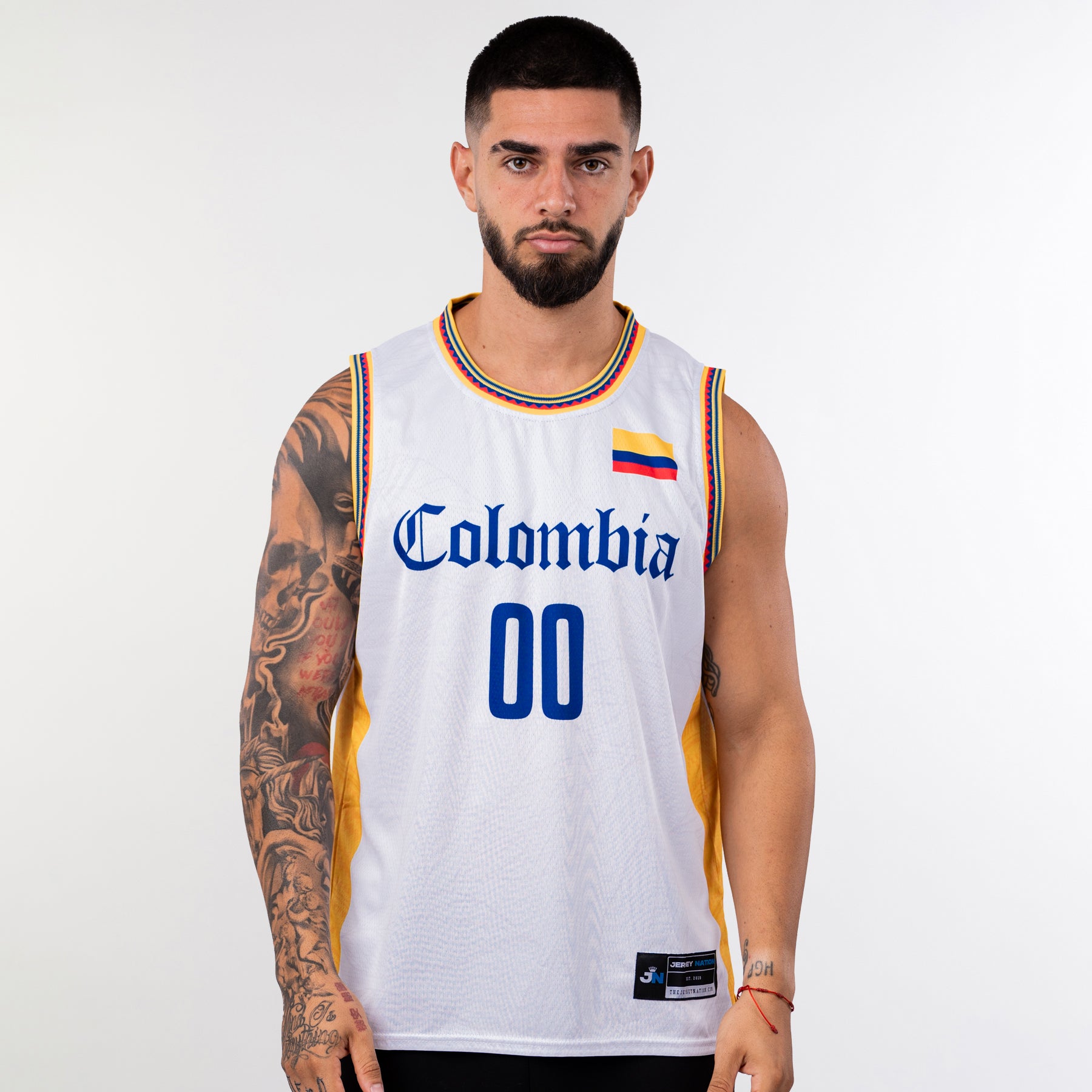 Colombia Heritage Custom White Basketball Jersey Model Front