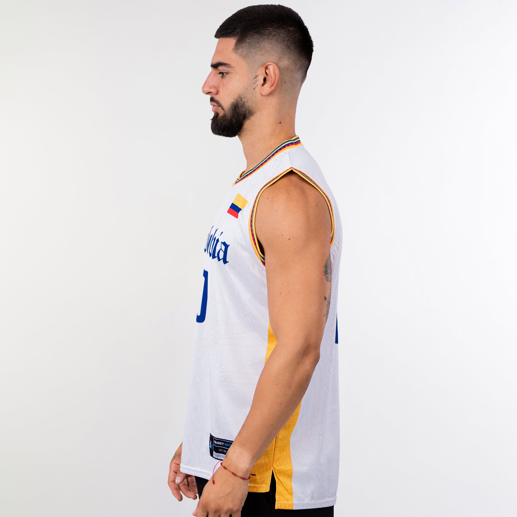 Colombia Heritage Custom White Basketball Jersey Model Side
