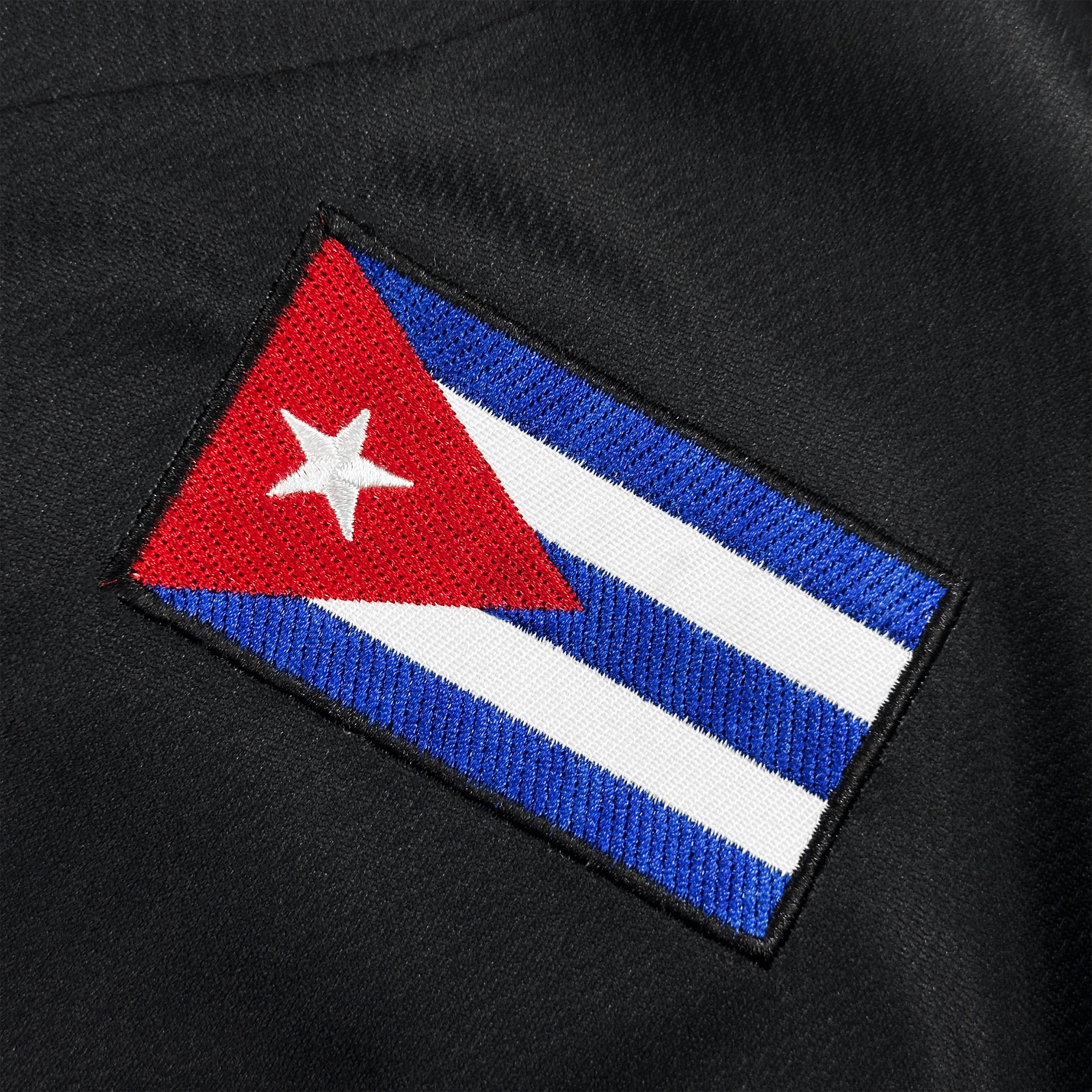 Cuba Heritage Custom Black Baseball Jersey Flag Closeup Stitched