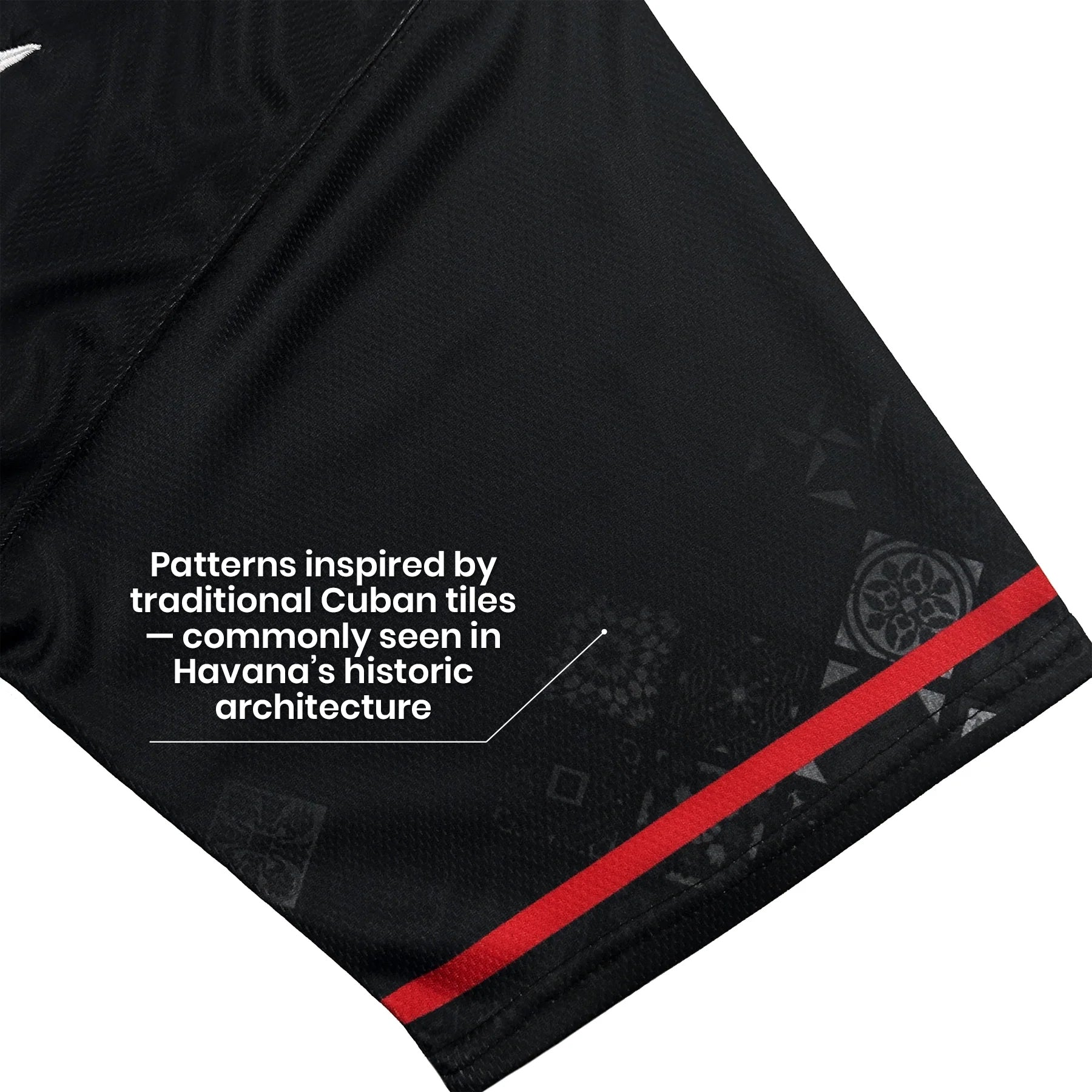 Cuba Heritage Custom Black Baseball Jersey Sleeves Cuban Tiles Closeup 