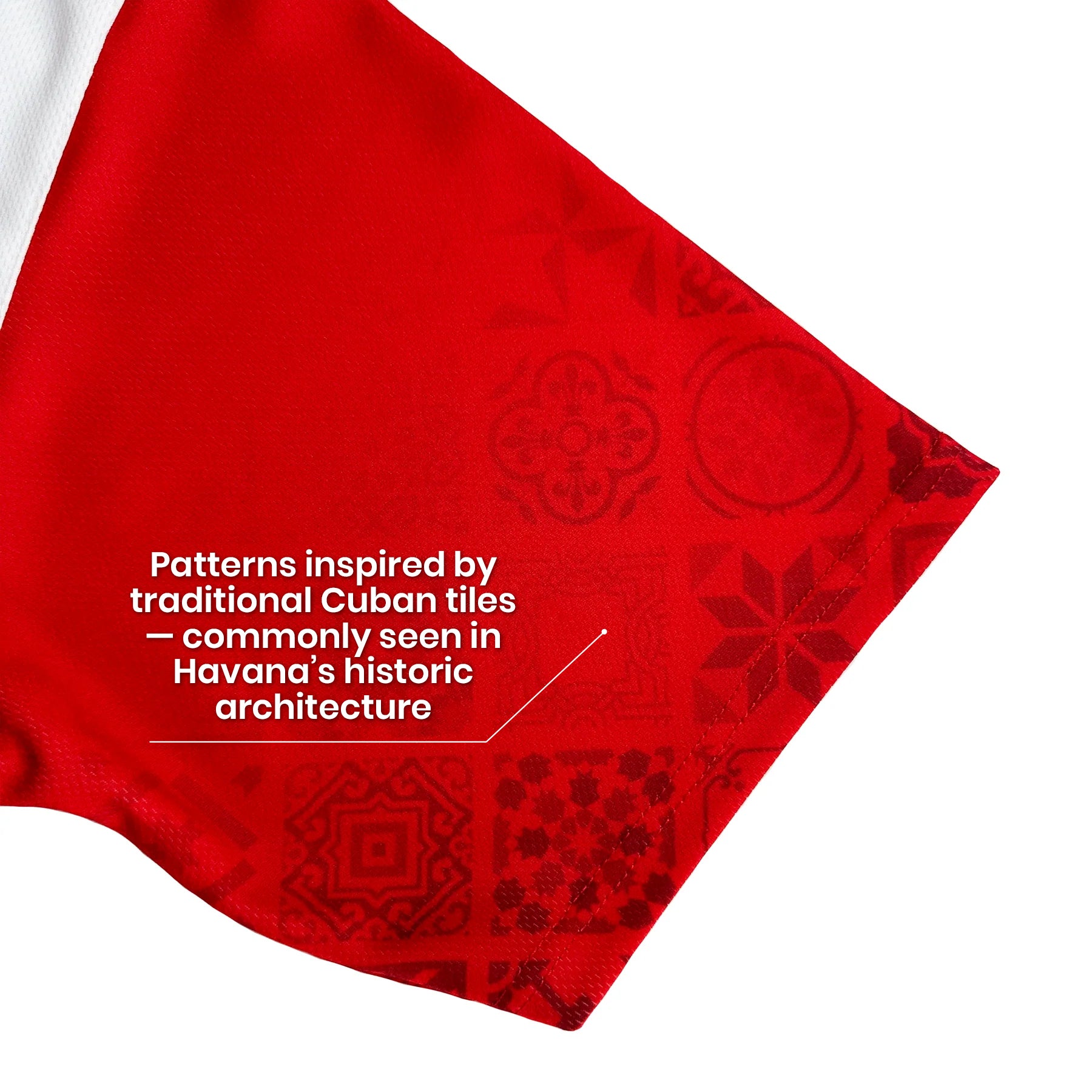 Cuba Heritage Custom White Baseball Jersey Sleeves Cuban Tiles Closeup