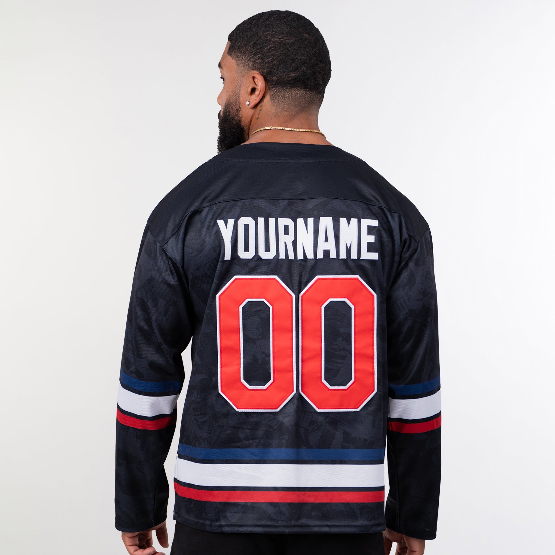 Dominican Republic Heritage Custom Black Hockey Jersey Model Back Customized