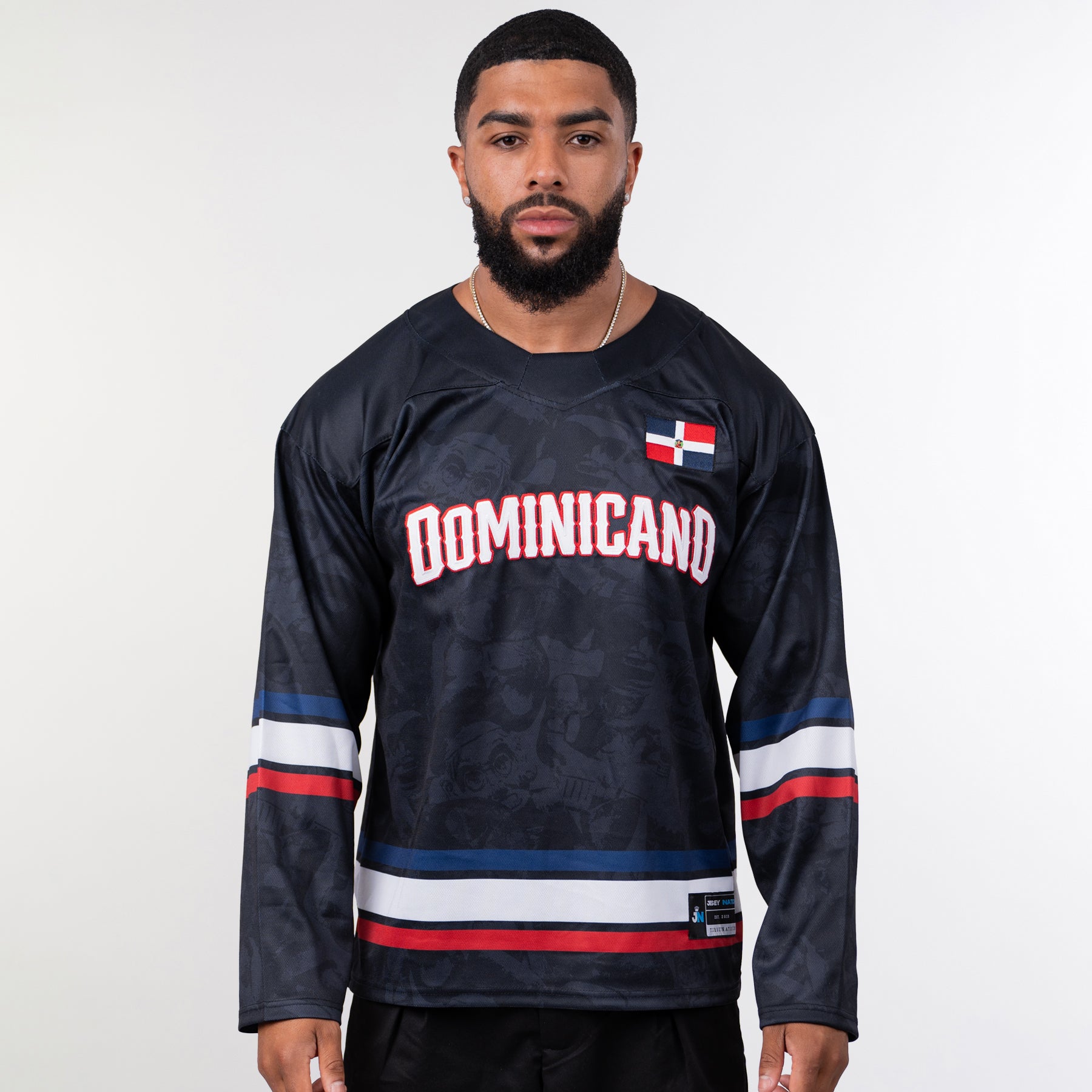 Dominican Republic Heritage Custom Black Hockey Jersey Model Front