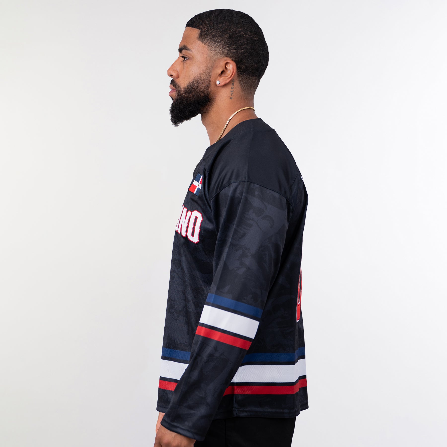 Dominican Republic Heritage Custom Black Hockey Jersey Model Side