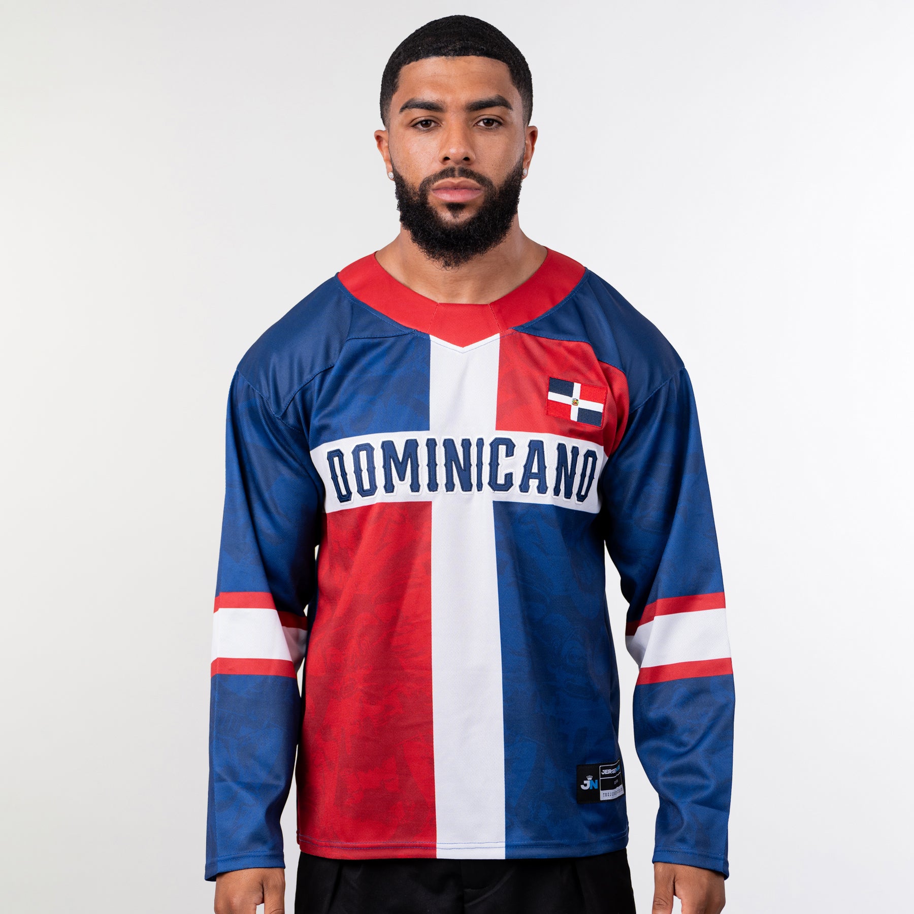 Dominican Republic Heritage Custom Hockey Blue Jersey Model Front