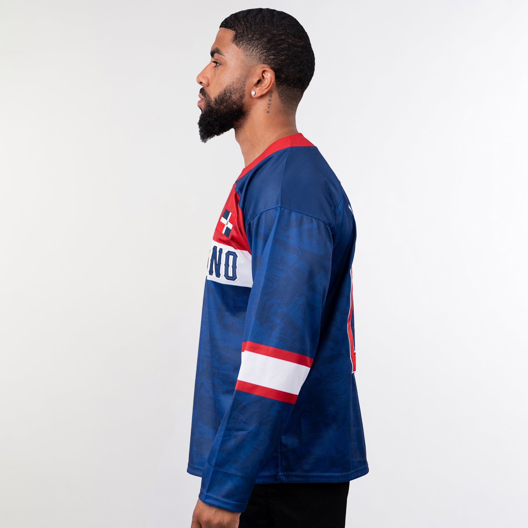 Dominican Republic Heritage Custom Hockey Blue Jersey Model Side