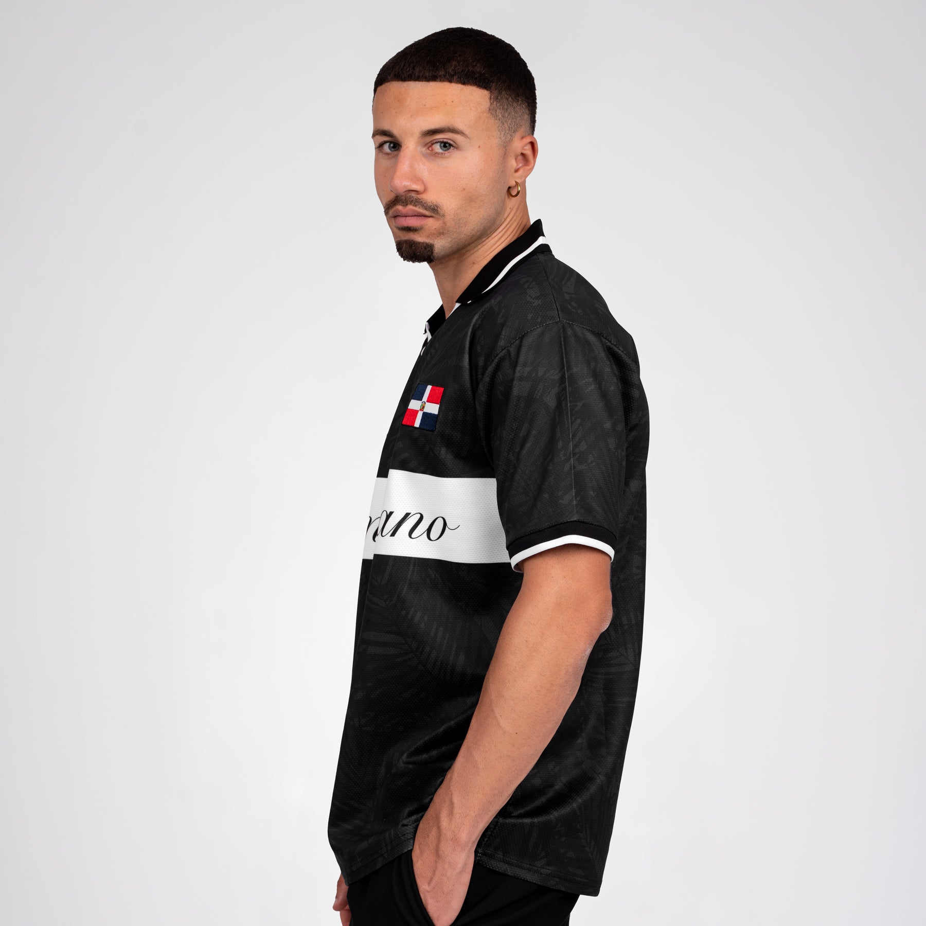 Dominican Republic Heritage Retro Custom Black Football Jersey Soccer World Shirt Model Side