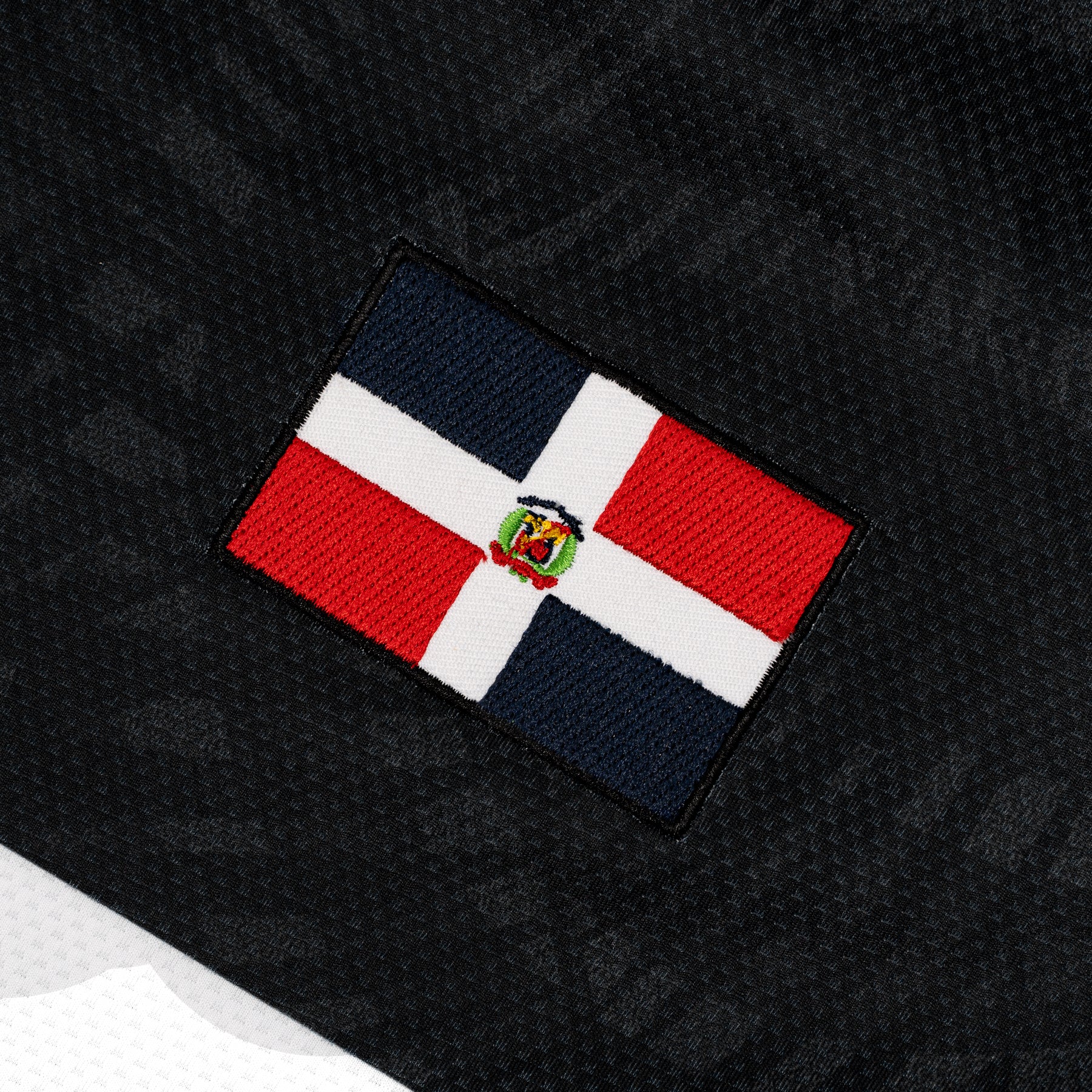 Dominican Republic Heritage Retro Custom Black Football Jersey Stitched Flag Closeup