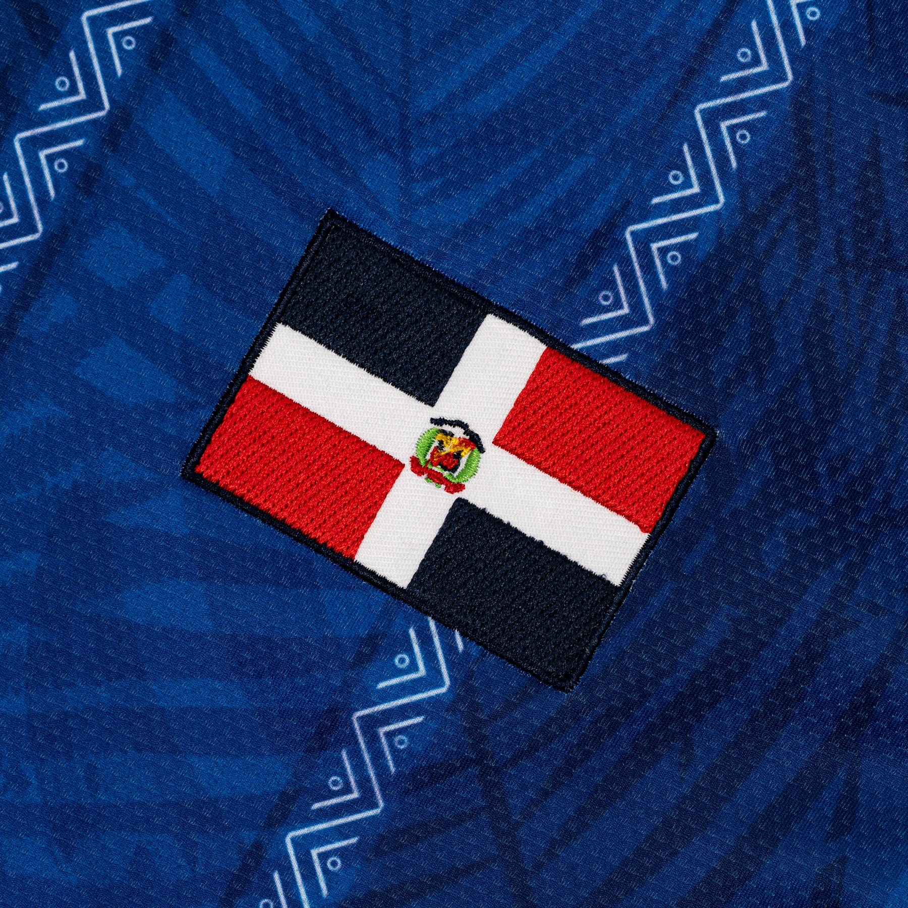 Dominican Republic Heritage Retro Custom Blue Football Jersey Stitched Flag Closeup Soccer World Shirt