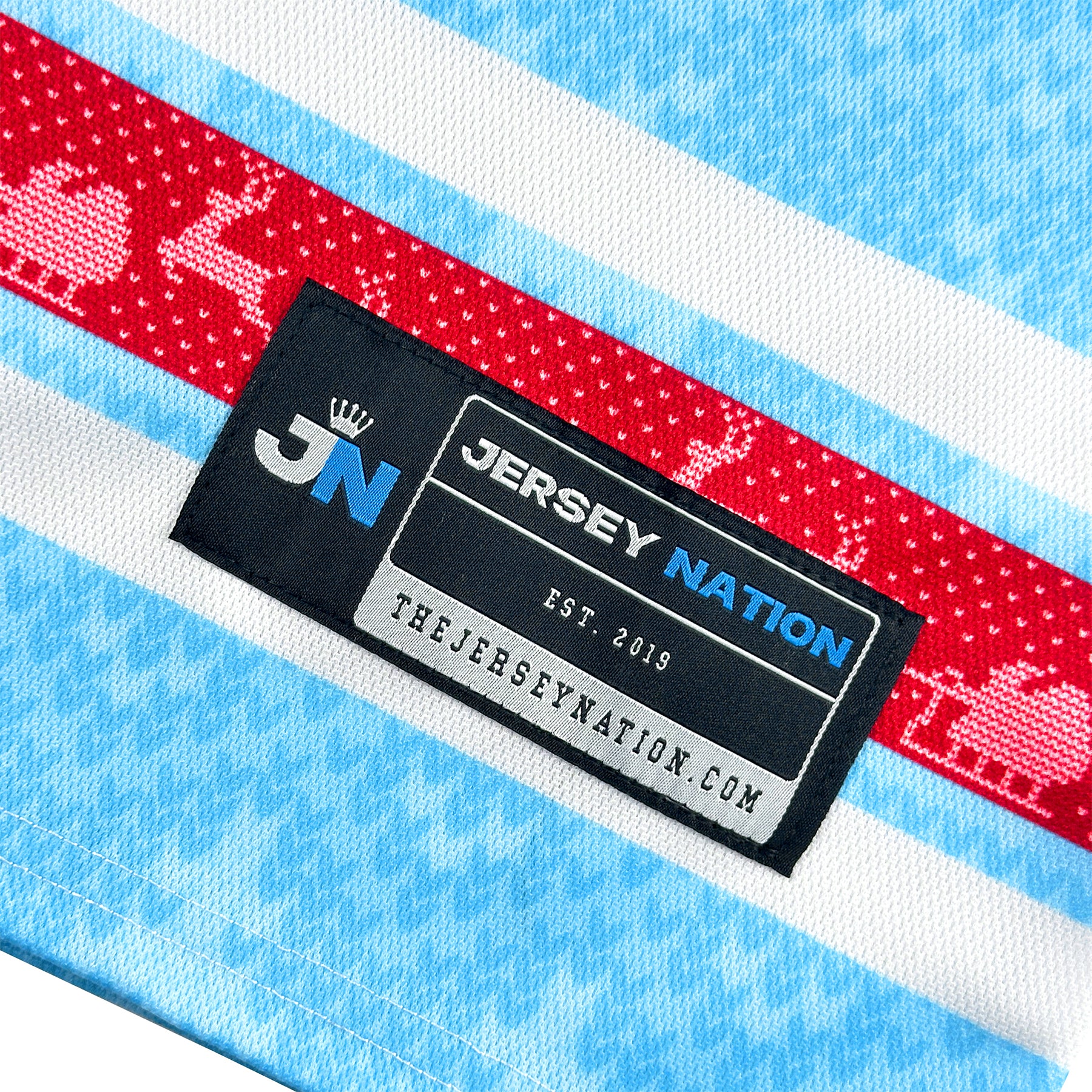 Family Christmas Custom Hockey Jersey Sweater Personalized Baby Blue Closeup Details 