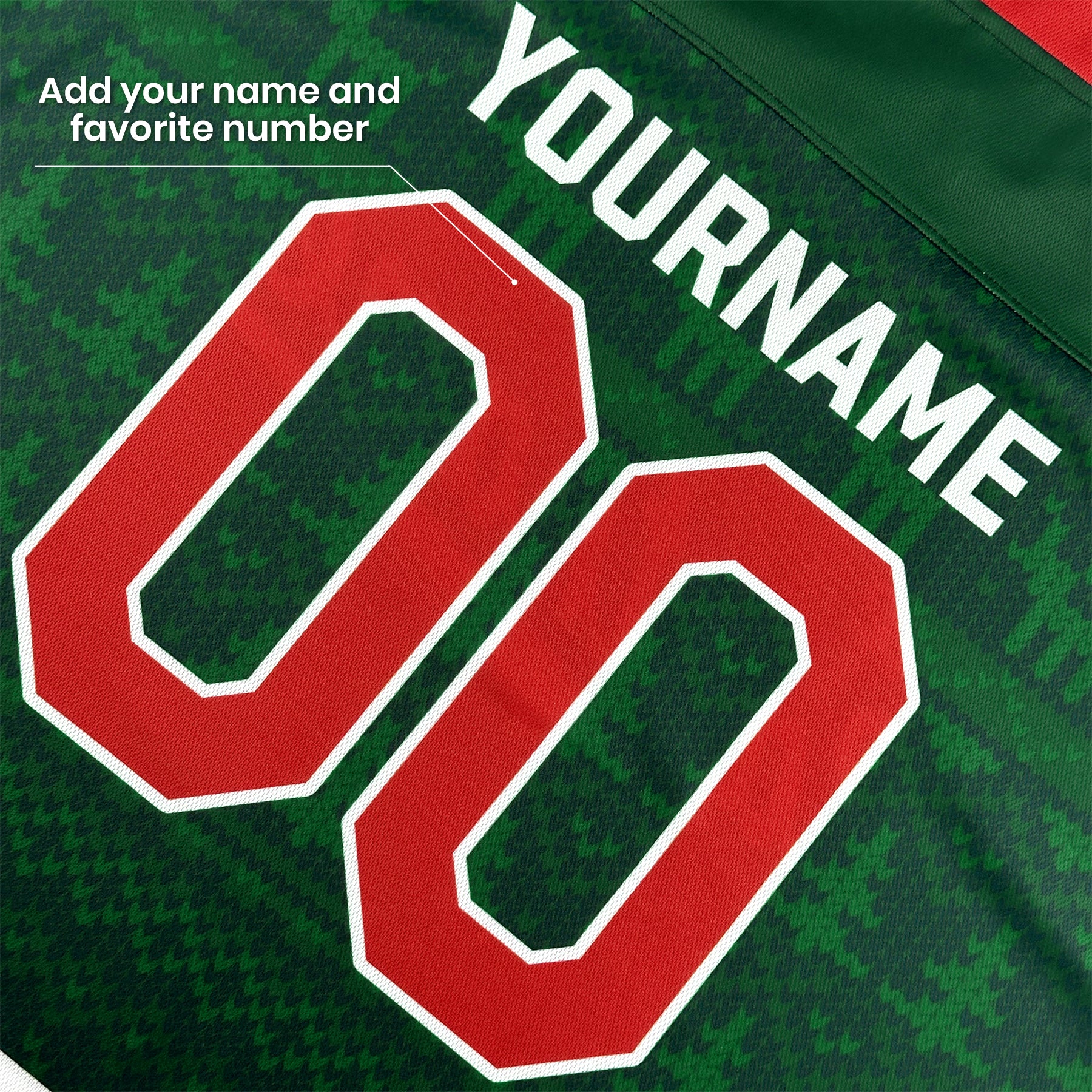 Family Christmas Custom Hockey Jersey Sweater Personalized Green Closeup Back Customized