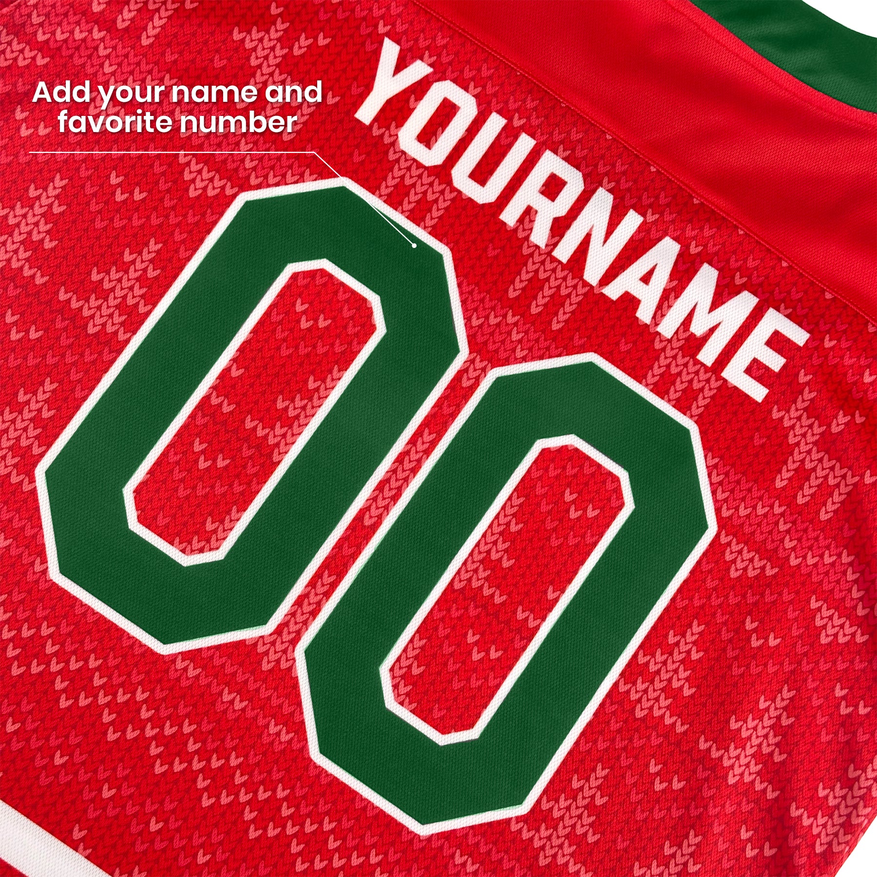 Family Christmas Custom Hockey Jersey Sweater  Personalized Red Closeup Back