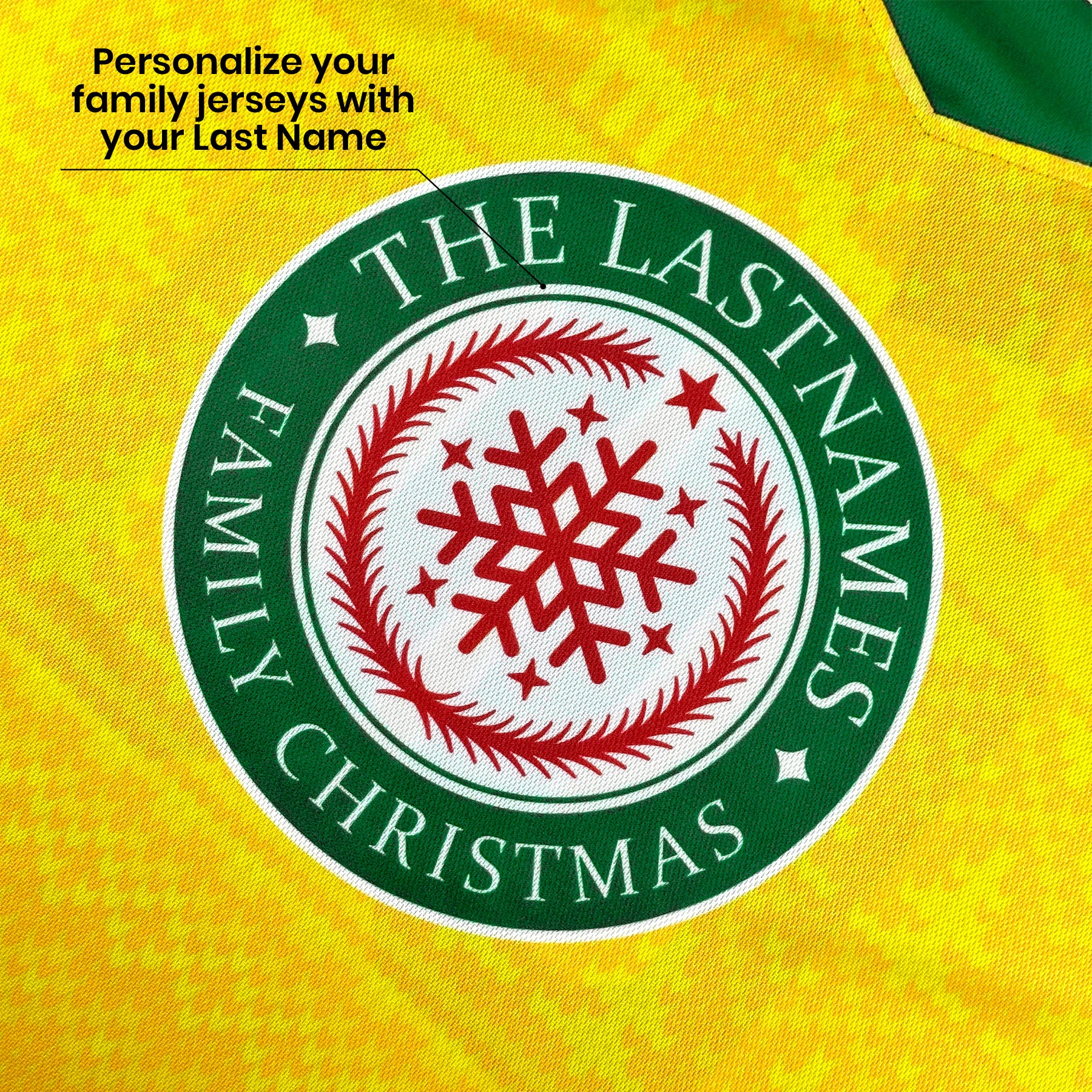 Family Christmas Custom Hockey Jersey Sweater Personalized Yellow Closeup 