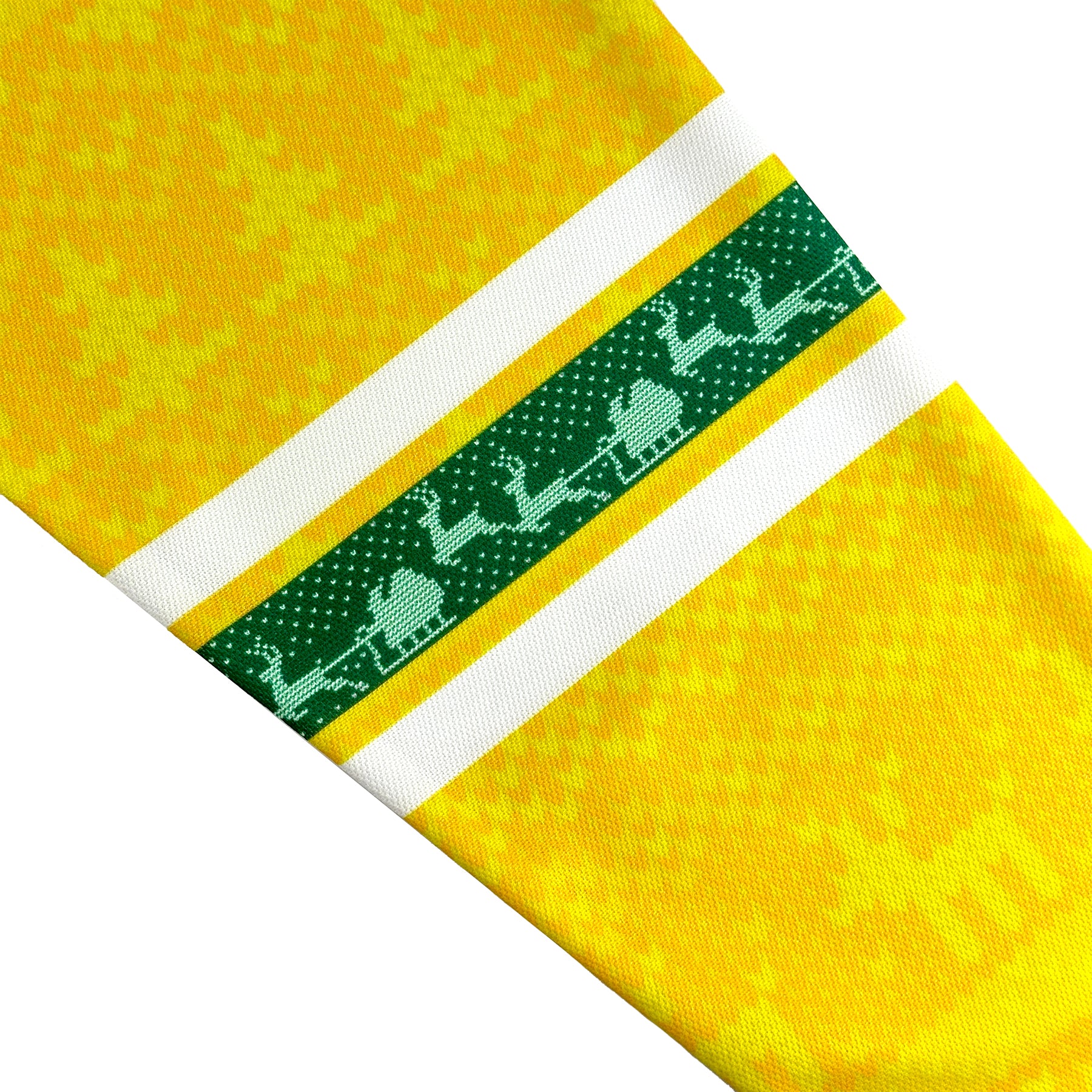 Family Christmas Custom Hockey Jersey Sweater Personalized Yellow Closeup Sleeves