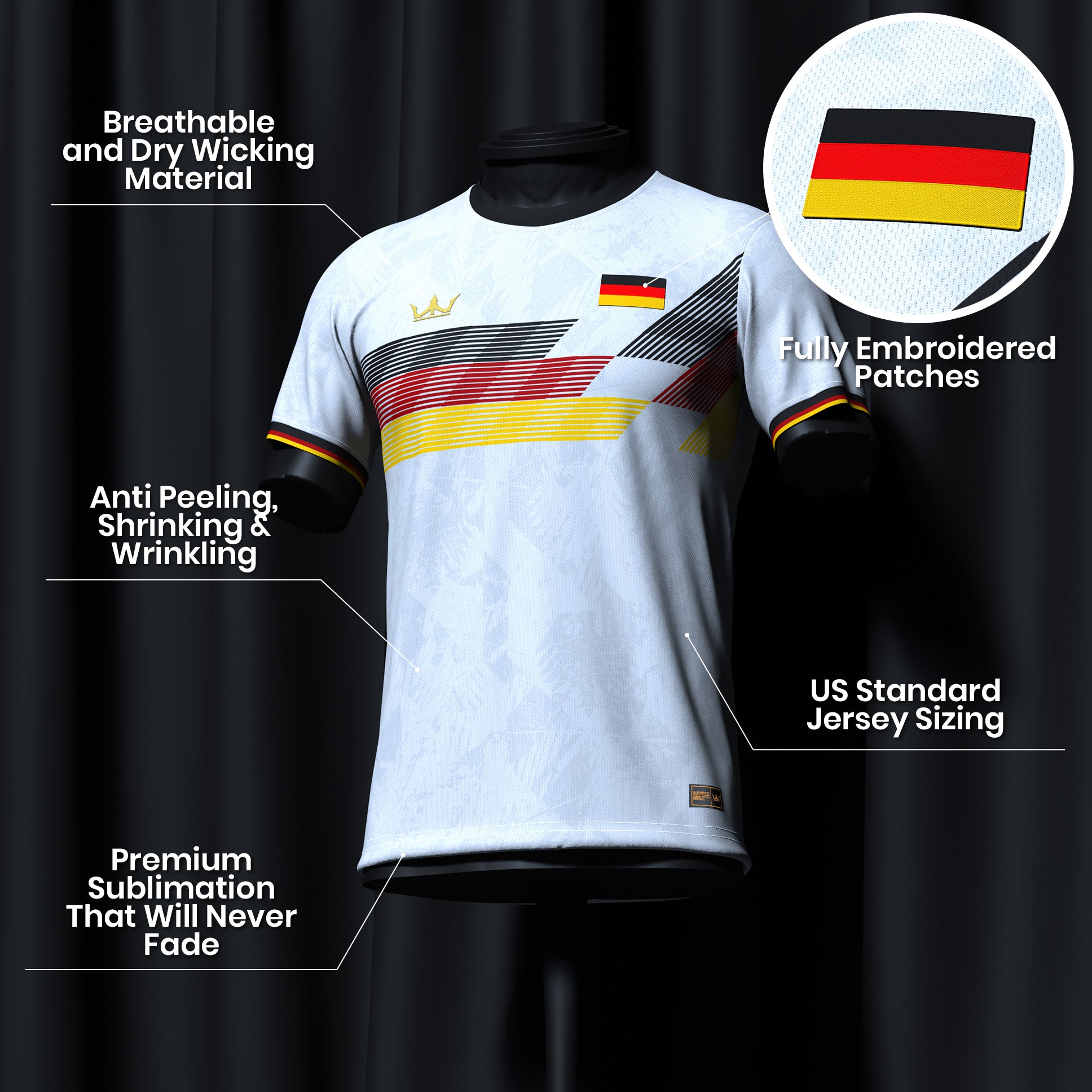 Germany Heritage Custom Football Jersey Closeup Details