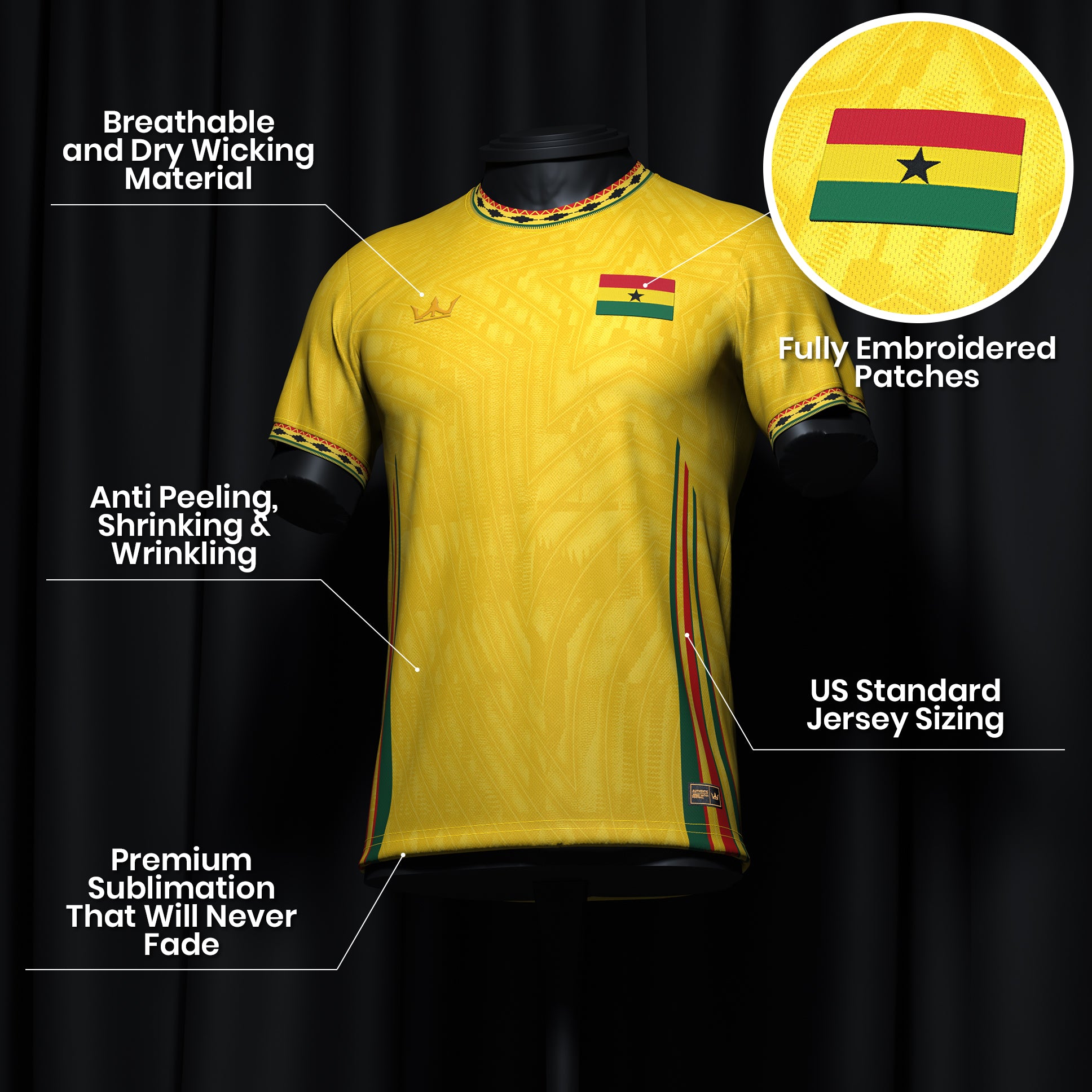 Ghana Heritage Custom Football Jersey Yellow Soccer World Shirt
