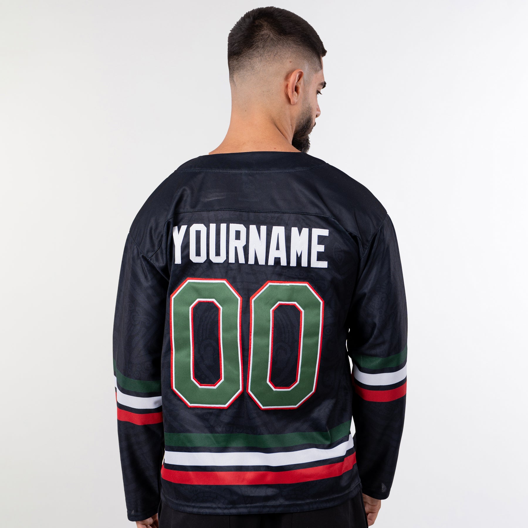 Mexico Heritage  Black Custom Hockey Jersey Model Back Customized