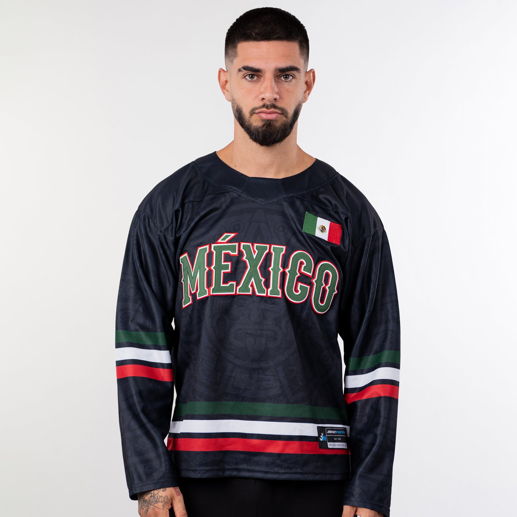 Mexico Heritage  Black Custom Hockey Jersey Model Front