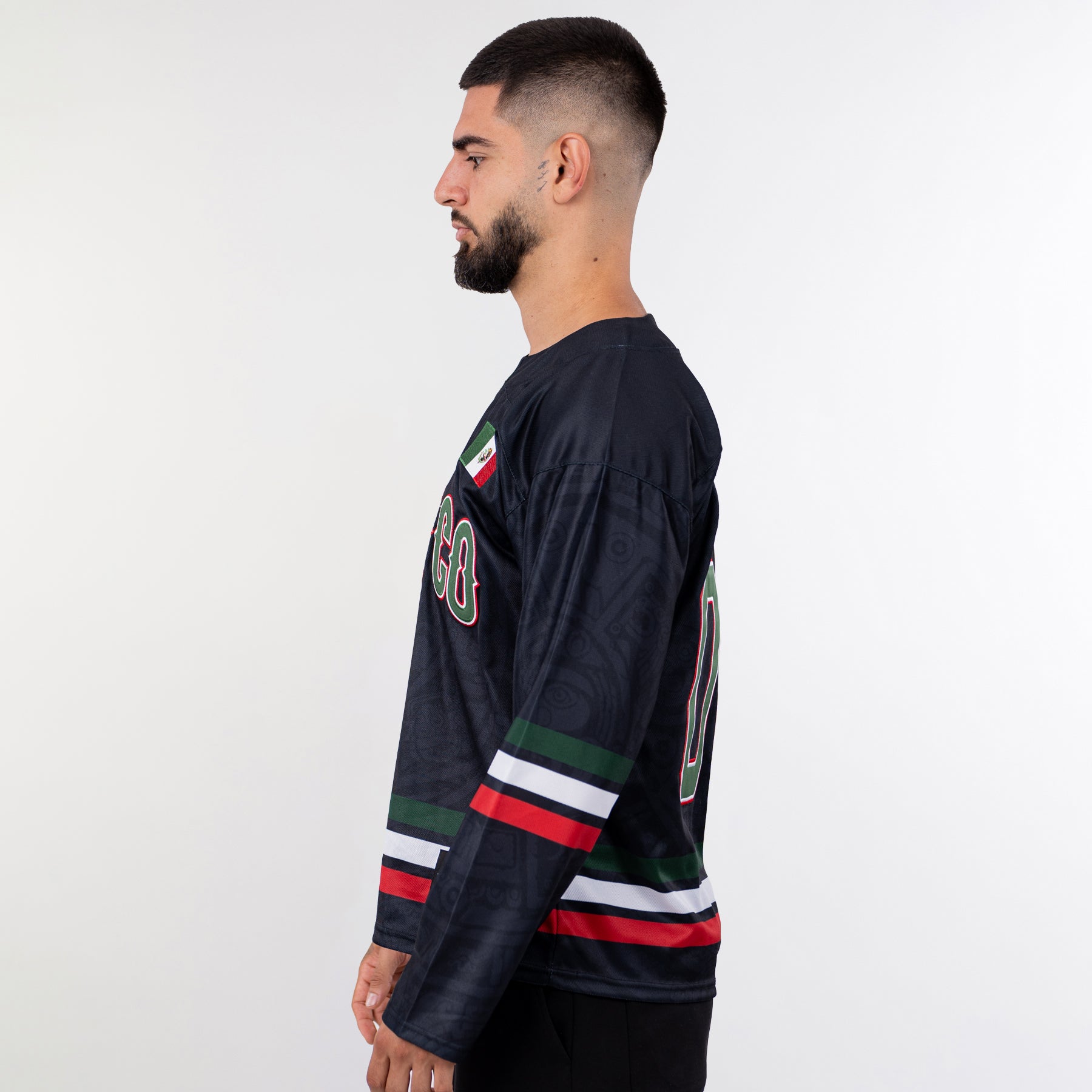 Mexico Heritage  Black Custom Hockey Jersey Model Side