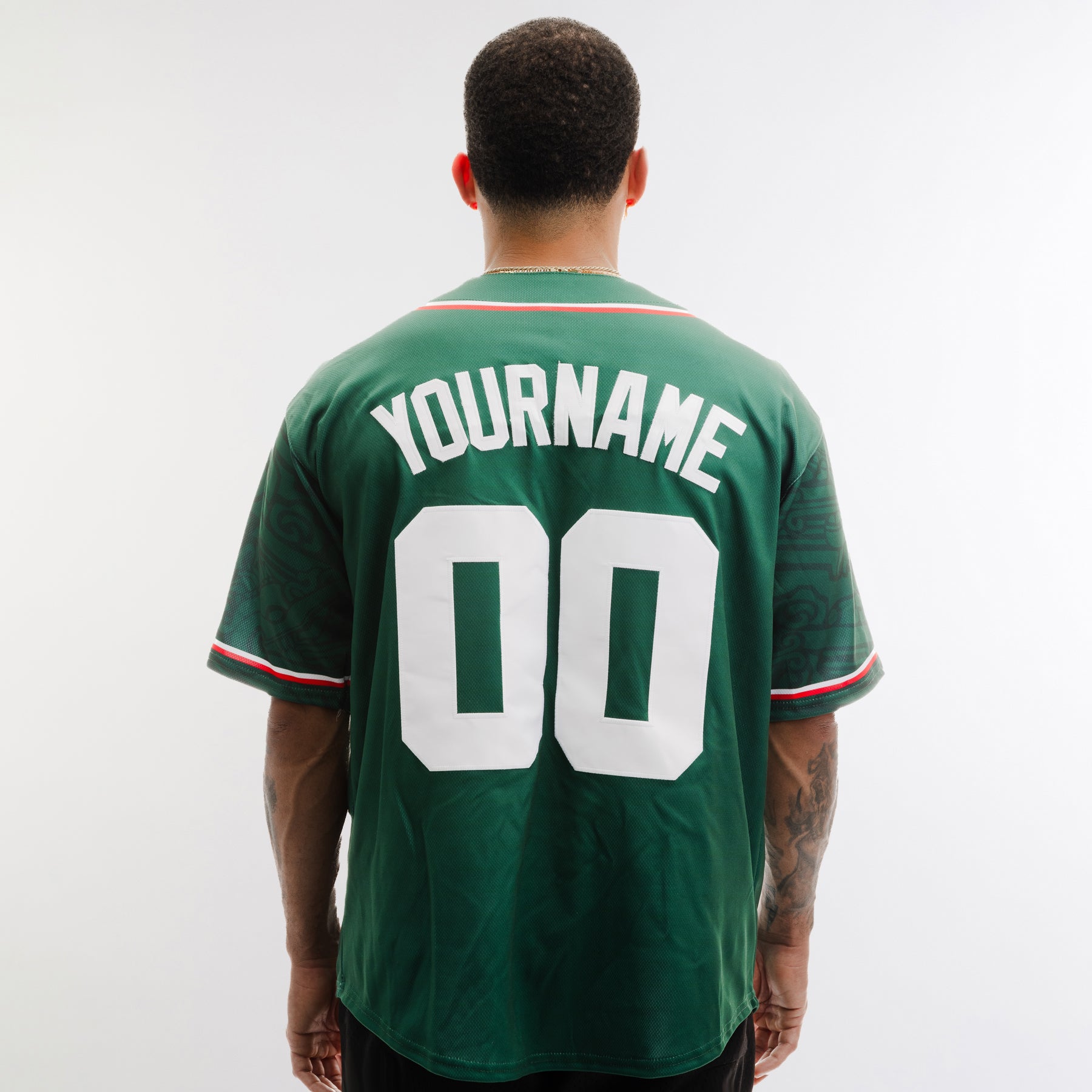 Mexico Heritage Custom Baseball Jersey Green Model Back Customized Name