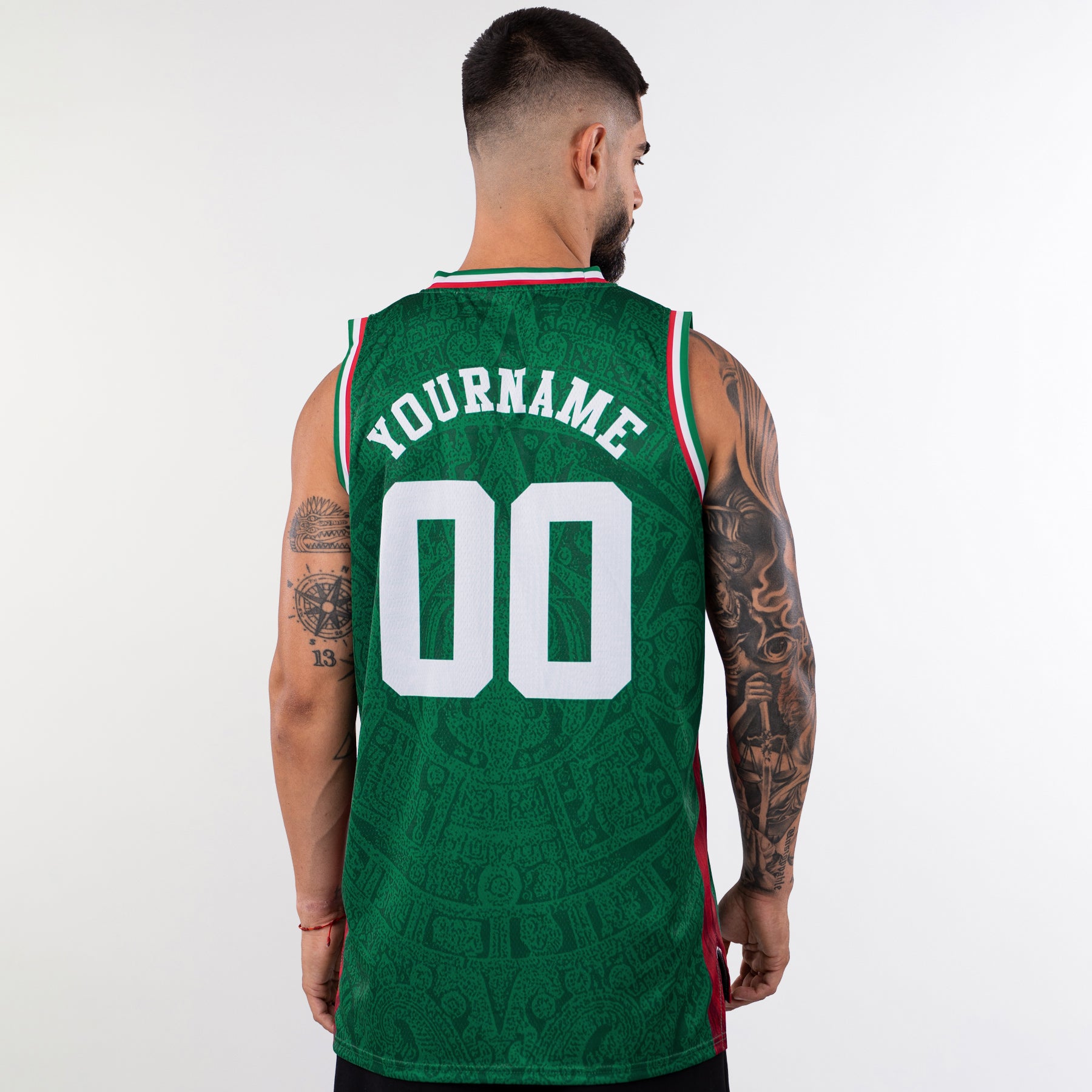 Mexico Heritage Custom Basketball Green Jersey Model Side Back Customized
