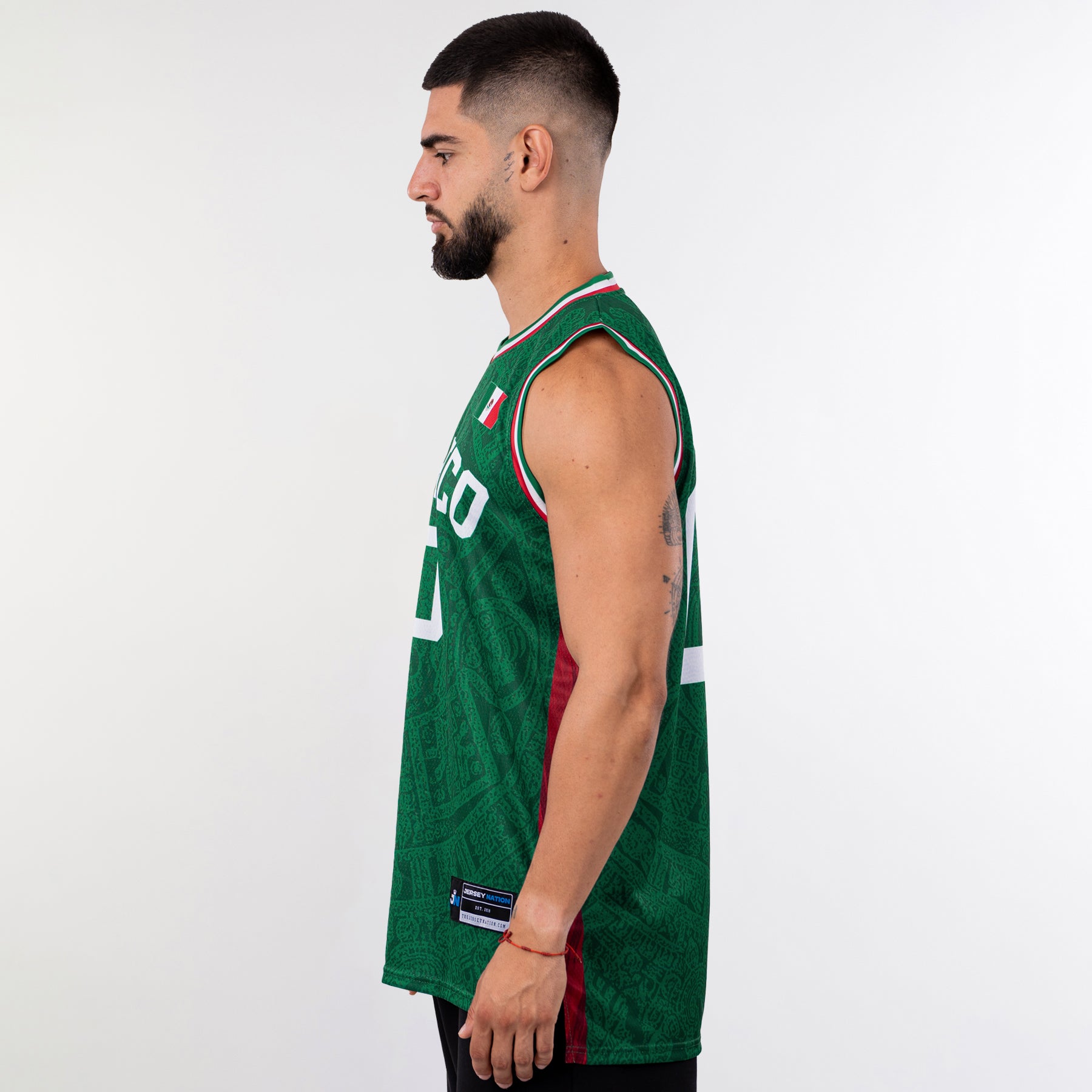 Mexico Heritage Custom Basketball Green Jersey Model Side Mexican