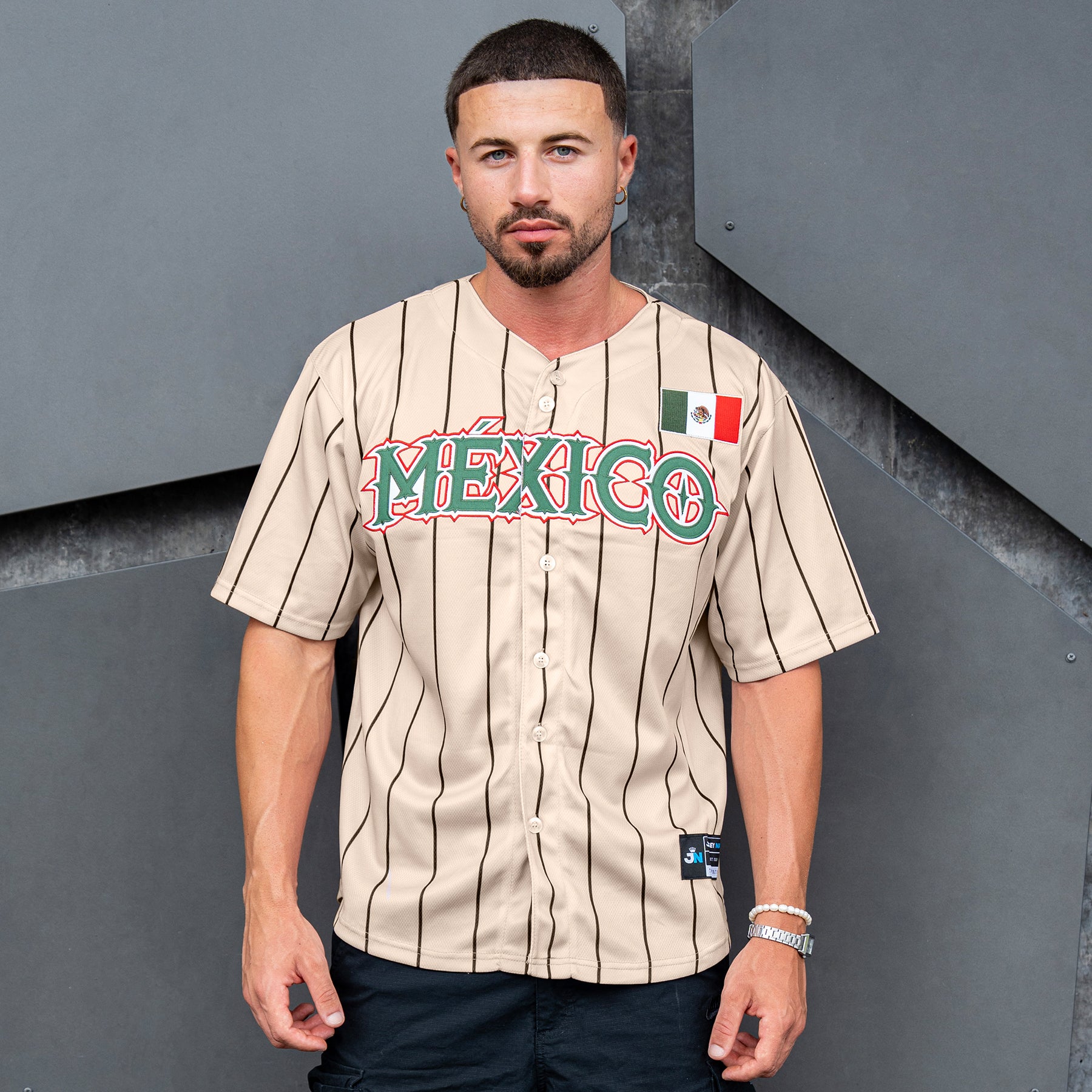 Mexico Heritage Custom Beige Baseball Jersey Model Styling