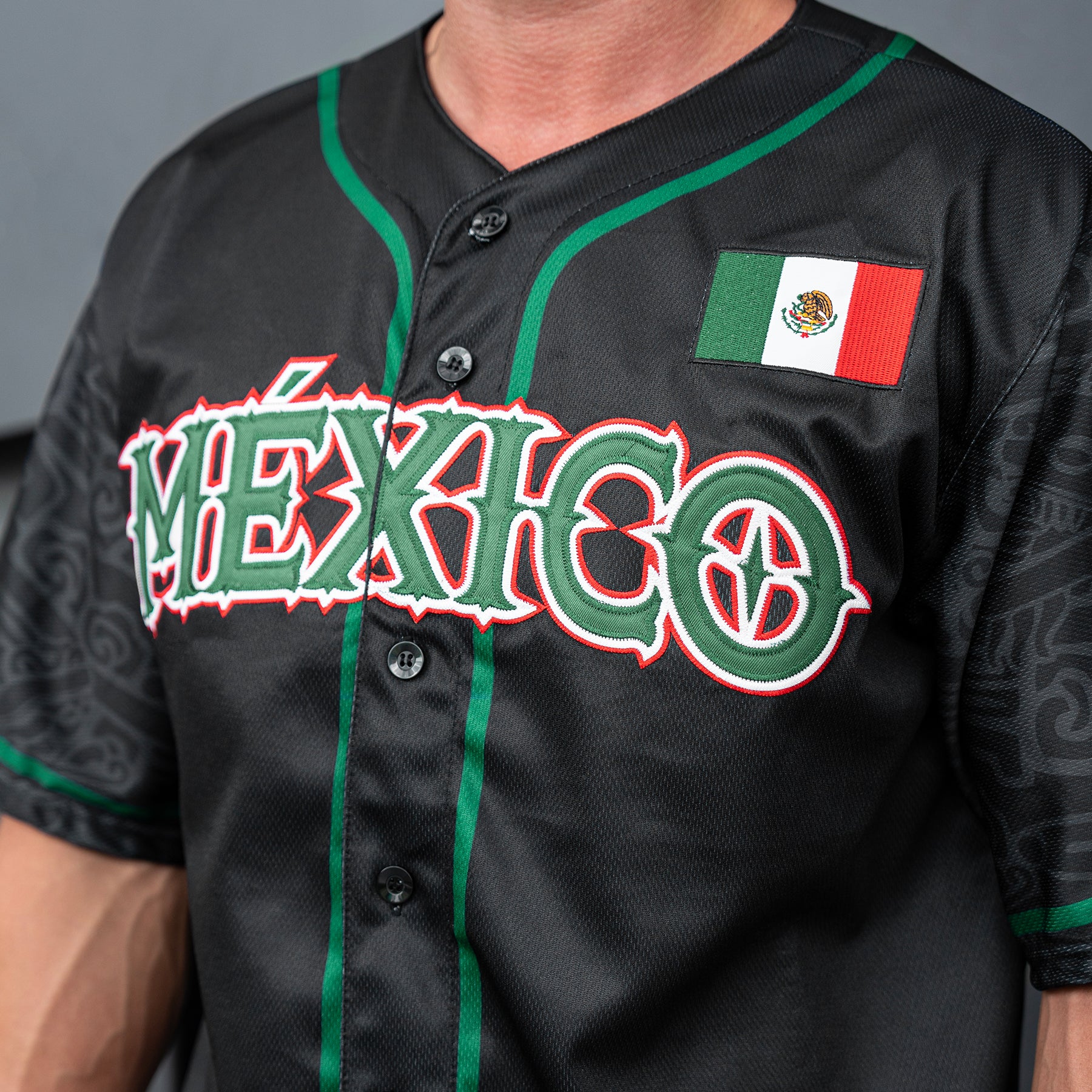 Mexico Heritage Custom Black Baseball Jersey Model Embroidered Front