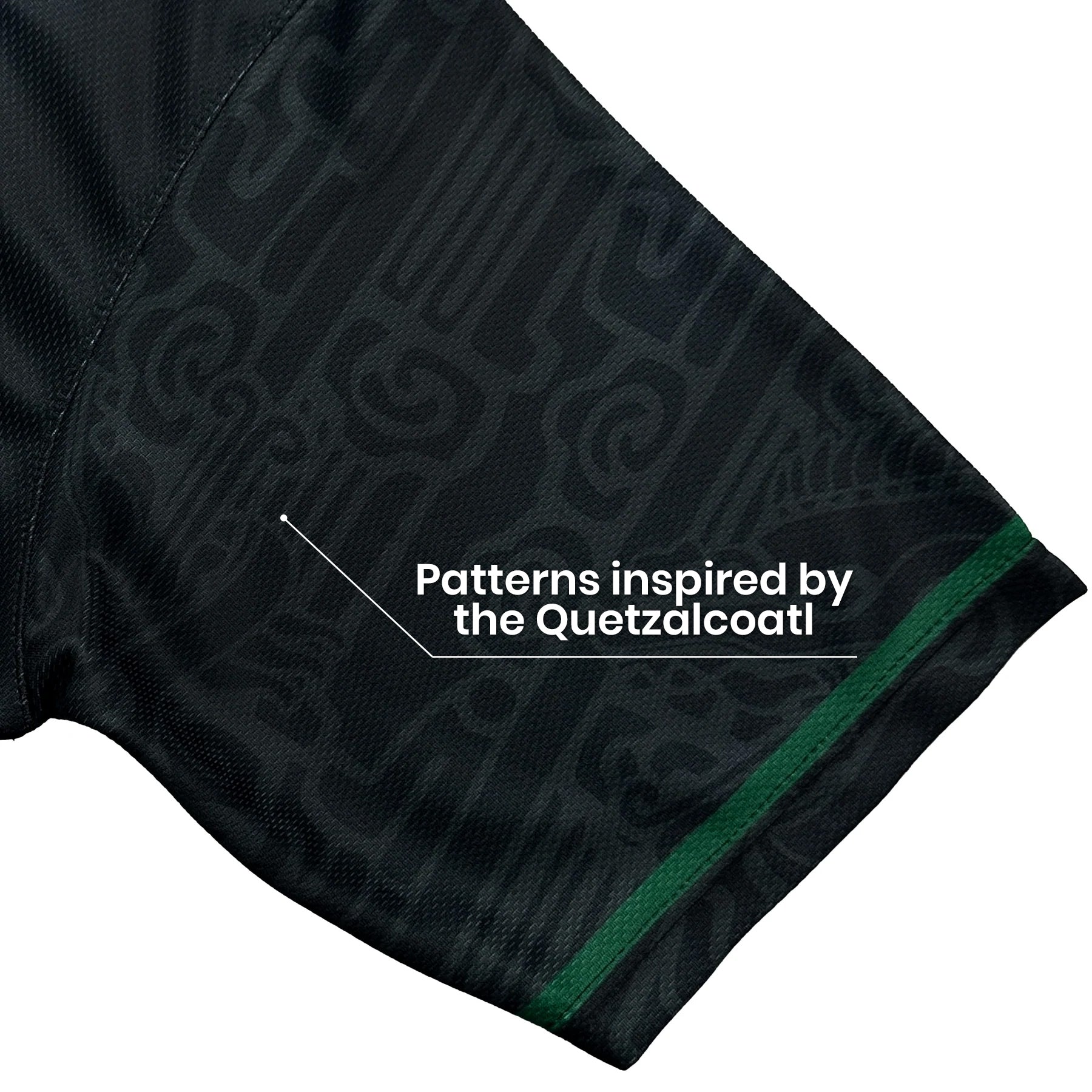 Mexico Heritage Custom Black Baseball Jersey Sleeves Closeup Quetzalcoatl